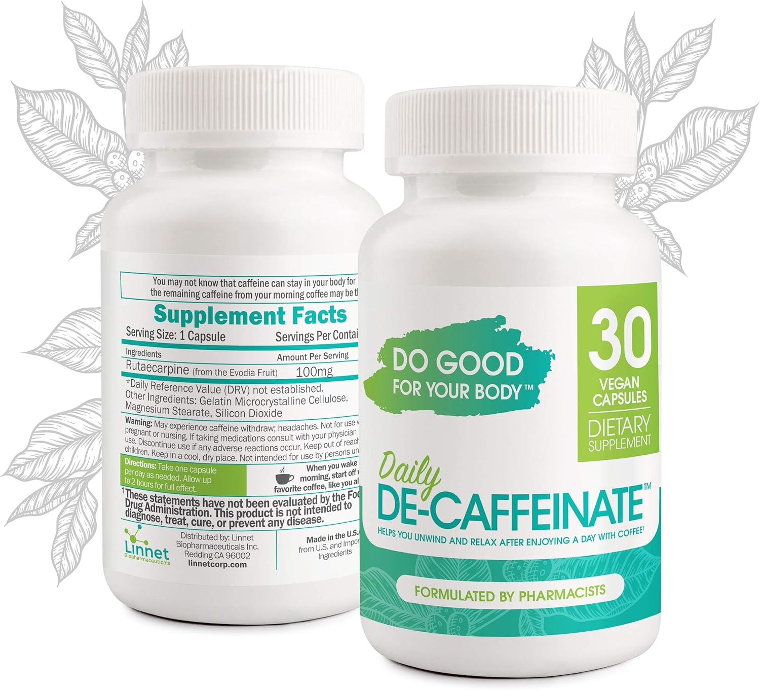 Daily De-Caffeinate, Rutaecarpine, Probably the Most Potent De Caffeinate on the Market, Natural Acting Non-Addictive Deep Sleep Aid for Coffee, Caffeine Lovers, Unwind and Relax, 30 Capsules image number 3