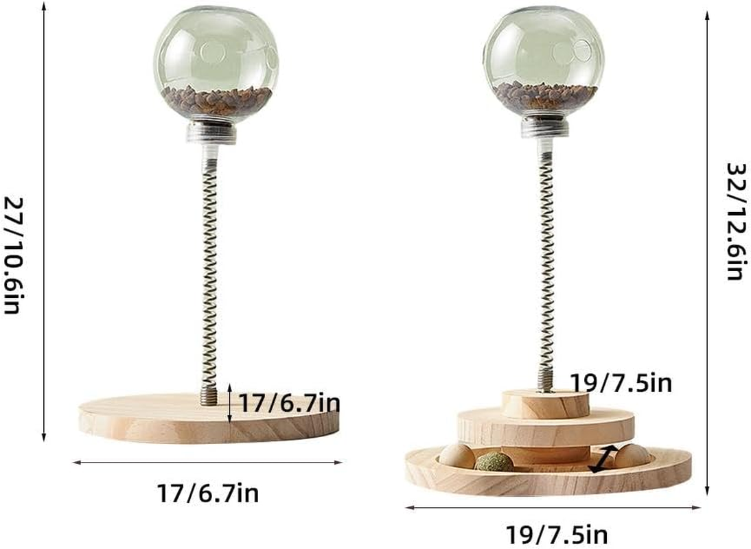 Interactive Cat Feeder Toys for Indoor Cats, Cat Ball Toy Cat Treat Dispenser Leaking Food Ball, Slow Feeders Spring Toys Wooden Automatic Cat Toy Cat Puzzle Feeder Toy /1623 image number 3