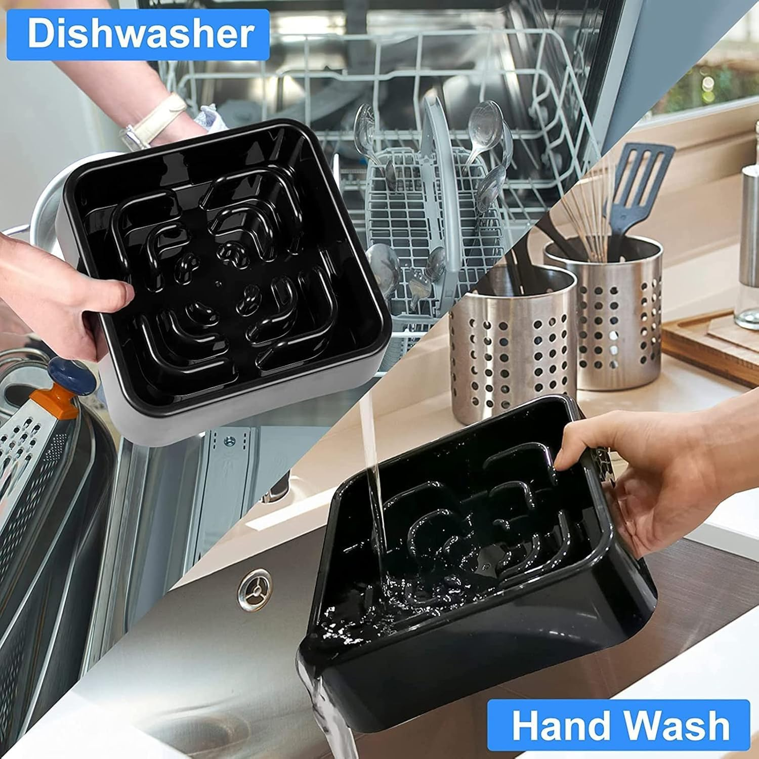 TOPIND Slow Feeder Dog Bowls, ABS Durable Anti-Choking Dog Food Bowl with Maze Design, Prevent Bloat & Gulping for Large Breed Dogs, Puppy Training and Multi-Pet Feeding (Black Square, L) image number 5