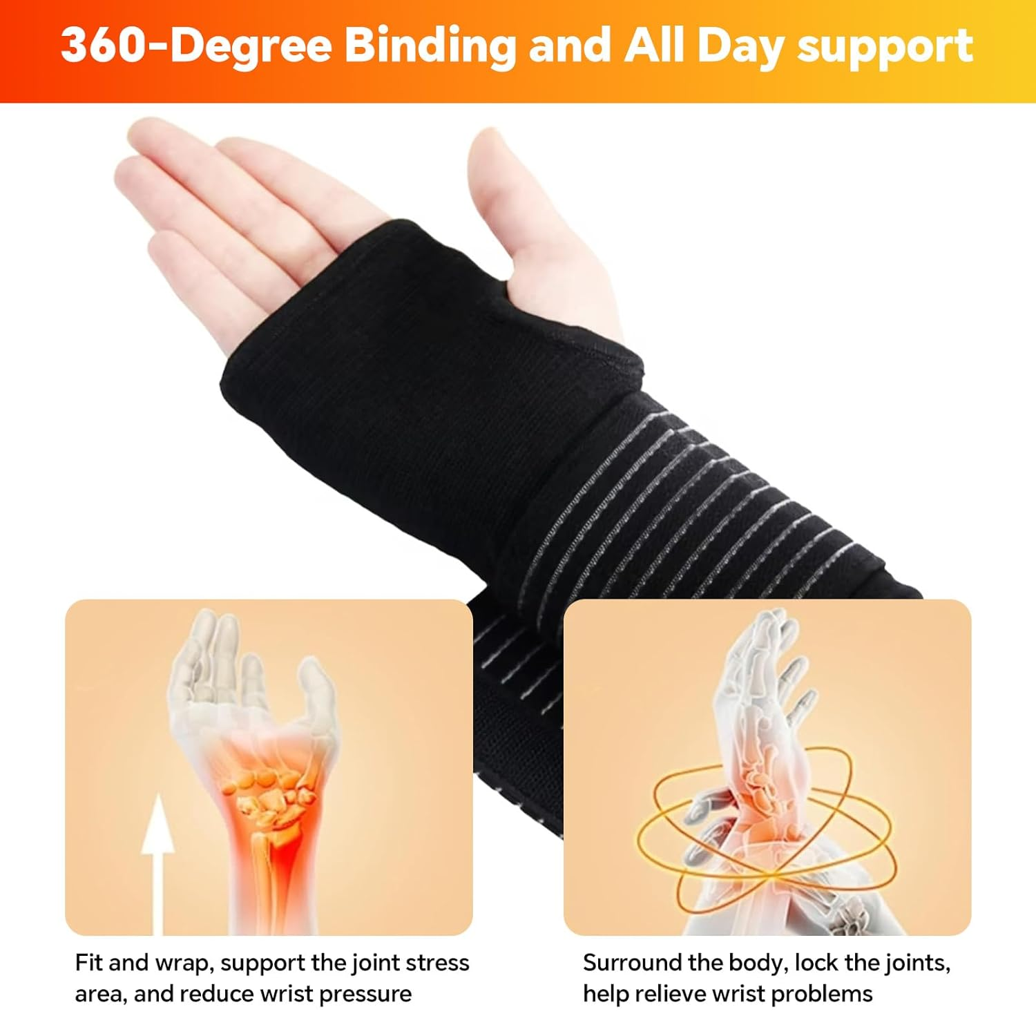 2 Pack Adjustable Compression Wrist Braces, Elastic Wrist Support with Strap for Pain Relief, Carpal Tunnel, Tendonitis, Arthritis, Sports, Fitness & Everyday Use(Black) image number 1