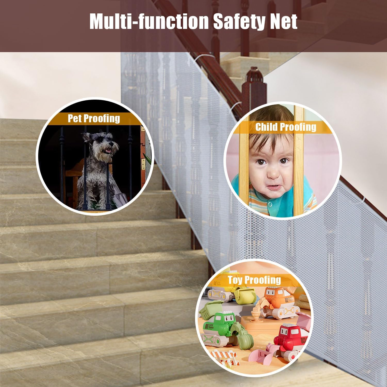 Child Safety Net Durable Banister Guard for Baby Stair Railing Mesh Baby Gate for Stairs Balcony and Stairway Protection for Baby Proofing Dog Gate for Stairs - White, 90Cm X 4.5M (2.95Ft X 14.76Ft) - 90 X 450Cm image number 2