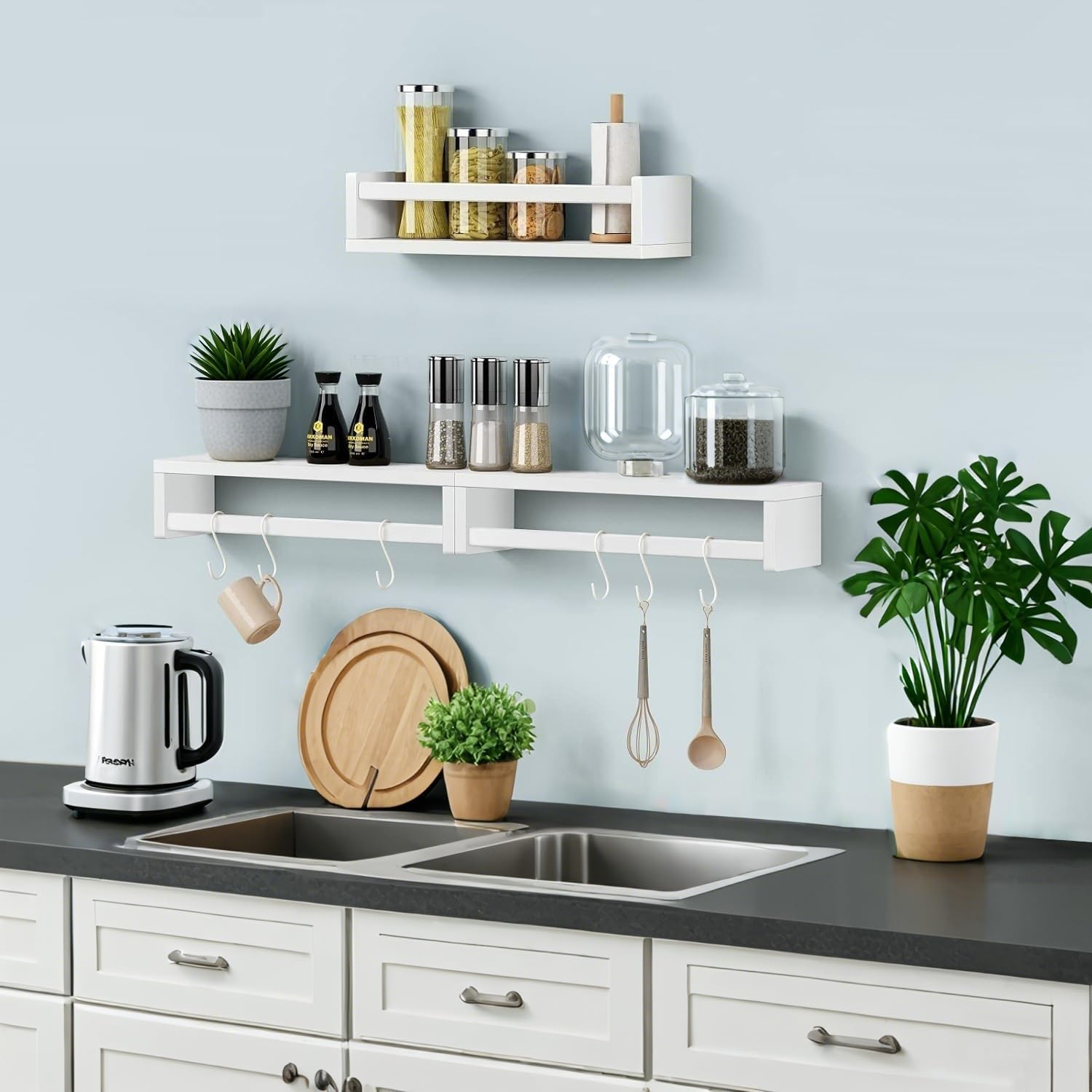 Delsol Floating Nursery Book Shelves for Wall Set of 3,Natural Wood Wall Mounted Bookshelves for Kids Room,Baby Nursery Bedoom Decor (White) image number 2