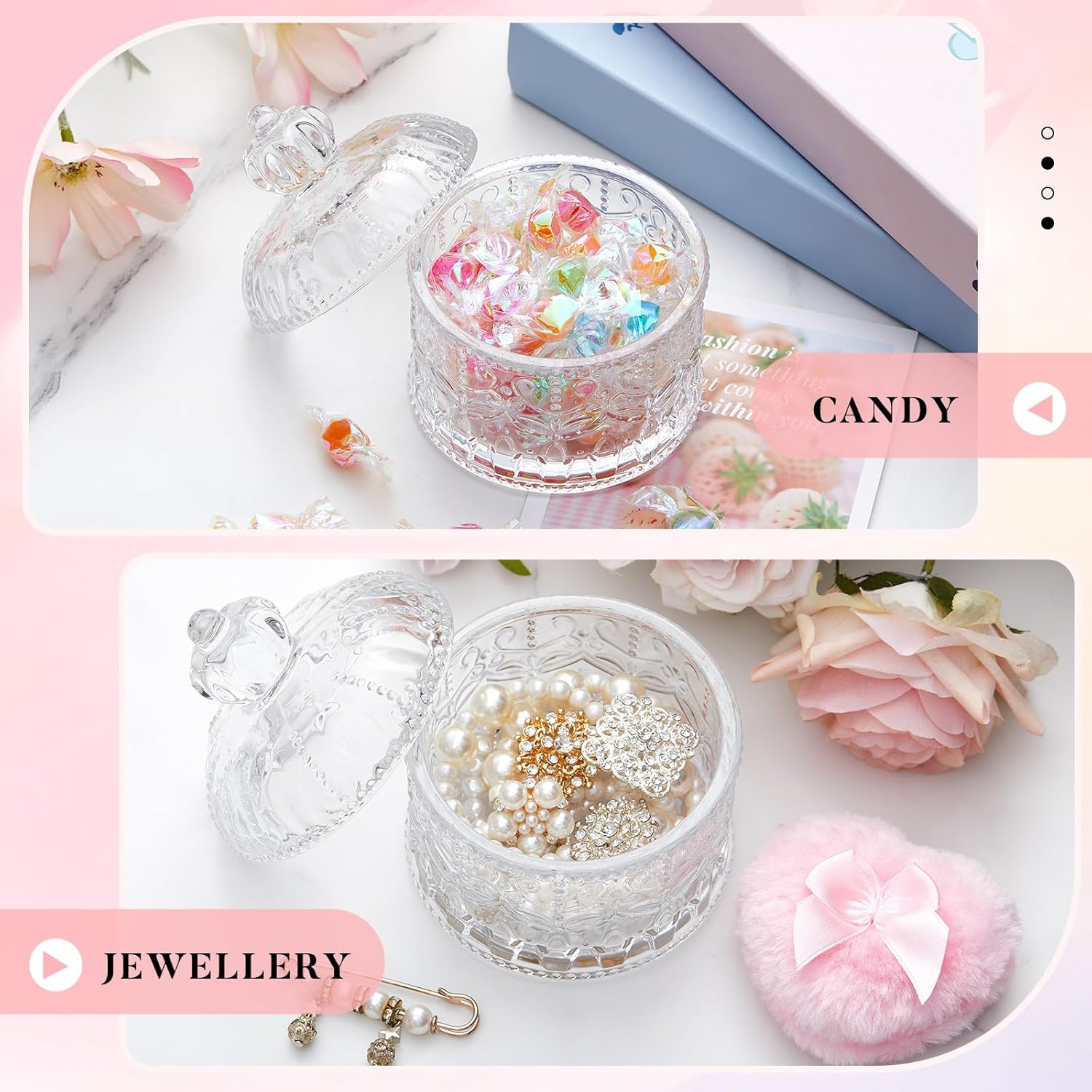 Tioncy 3 Pcs Large Body Powder Puff and Container Powder Container with Puff Powder Puff Crystal Container Soft Loose Washable Reusable Velour Face Body Powder Puff Wet Dry Makeup Tool (Clear,Crown) image number 4