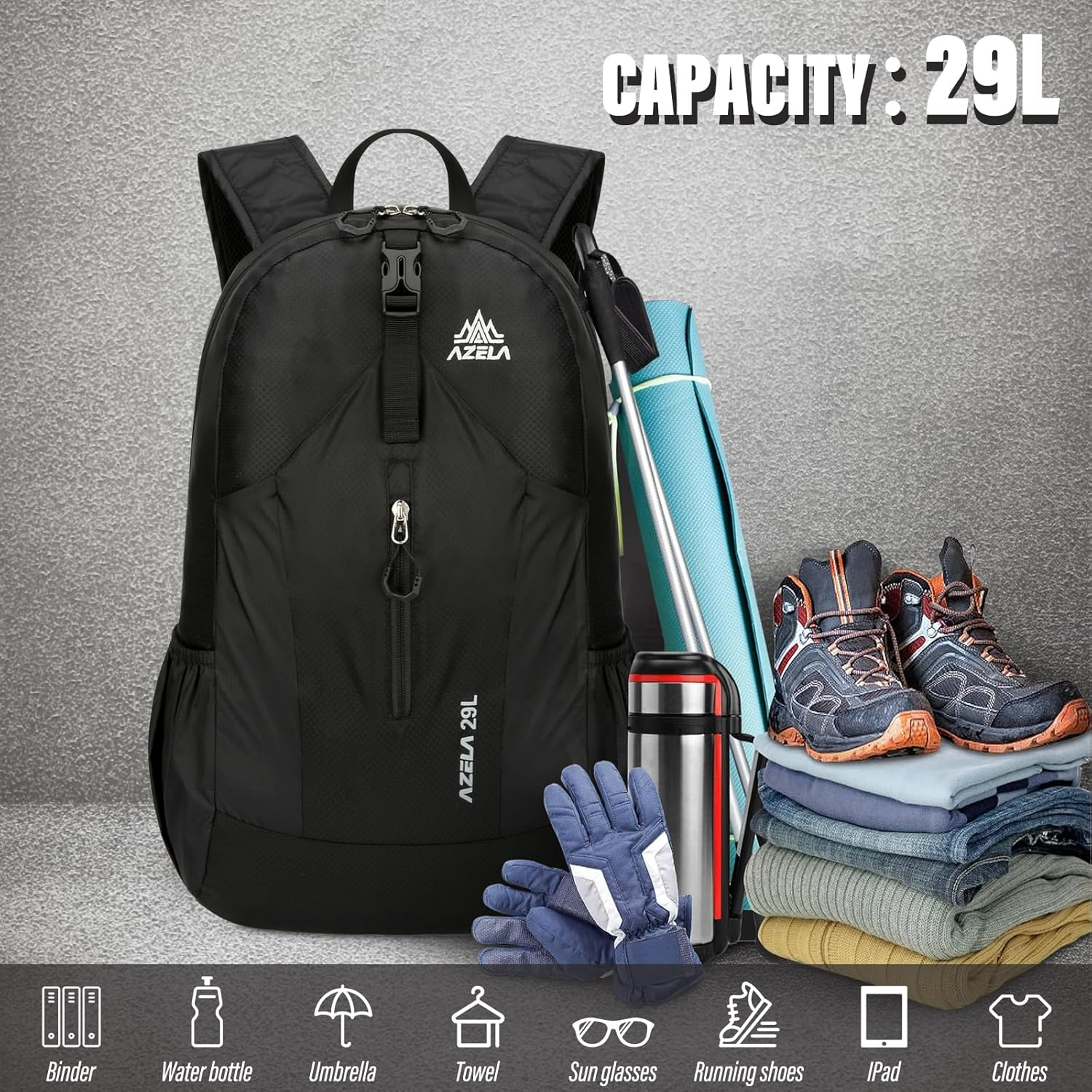 Viiotu Foldable Backpack 29L - Lightweight Water Resistant Hiking Daypack with Expandable Storage for Travel & Outdoor Activities image number 3