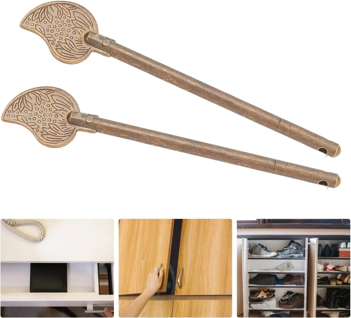 Door Latch Locking Pin, 2 Pcs Brass 11Cm Leaf Shape Retro Style Cabinet Key Latch, Vintage Style Chinese Latch Bolt for Antique Lock, Handle, Box Buckle, High Hardness image number 5