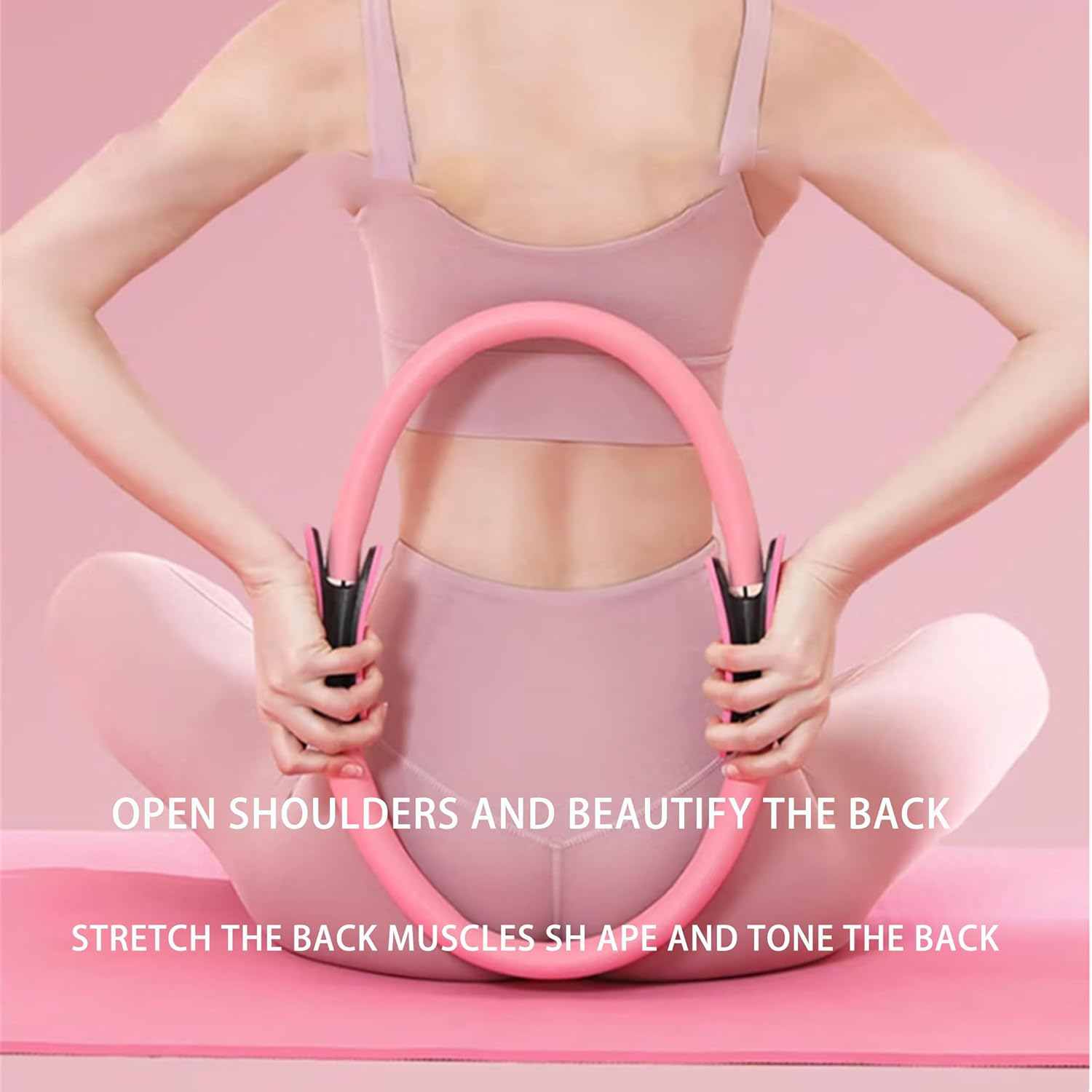 Pilates Ring Fitness Trainer Pink,14.96" Pilates Equipment with Dual Padded Handles Exercise Resistance Equipment, Magic Circle Pilates Ring, for Toning Arms, Legs