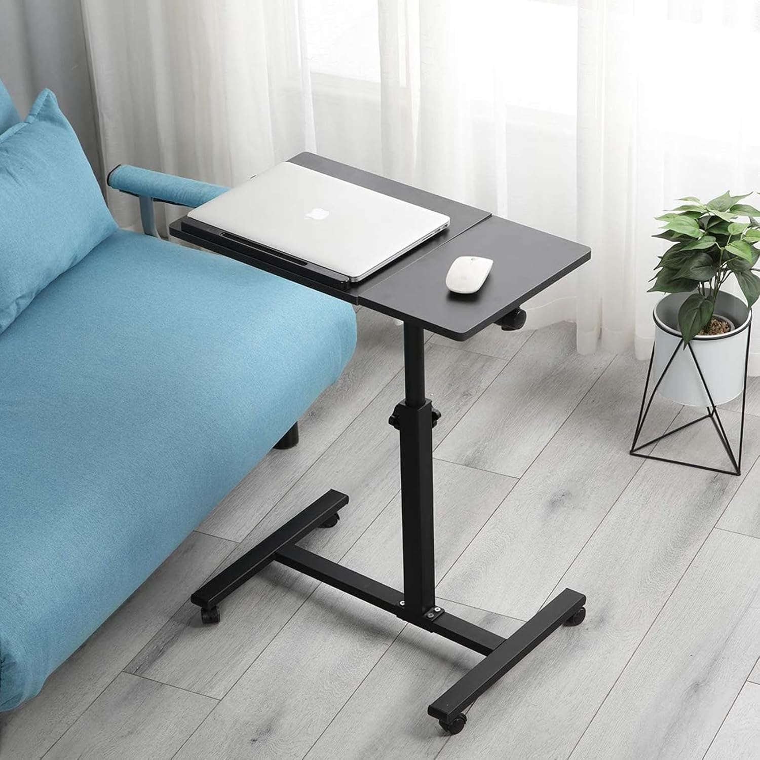 Rolling Laptop Stand Desk, Adjustable Height Mobile Laptop Cart Desk with Wheels, 60 * 35 * 90Cm, Black ﻿ image number 1