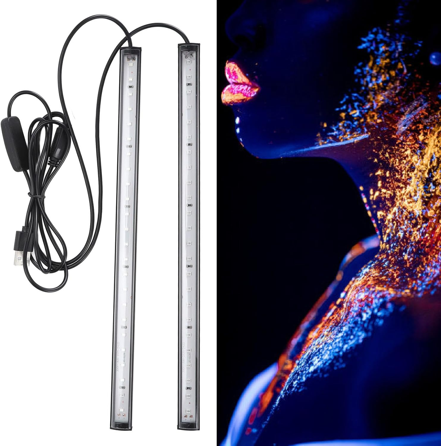 LED Shop Light Bar, USB Power under Cabinet Lighting Plug and Play 380 to 400Nm Wavelength 1Ft Blacklight LED Tube with 58In Power Cord for Party Decoration image number 1