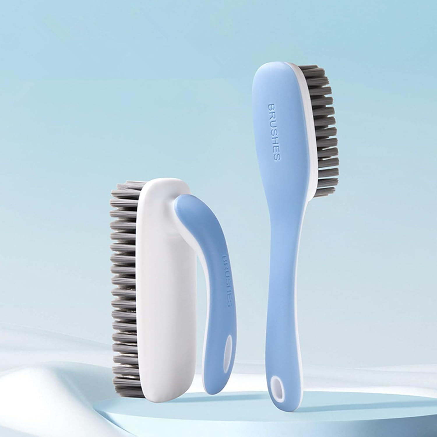 2Pcs Household Cleaning Shoes Clothes Scrubbing Brushes, Cleaning Brushes for Bathroom, Ergonomics Grip Easy Hold, Blue. Orange. (Blue) image number 2