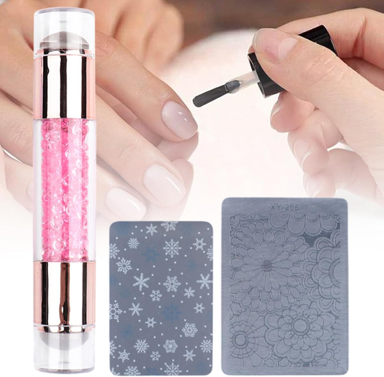 Nail Stamper Tool | Stamp Art Pen | Rhinestone Embellished Double Ended Stamping Pens Tool for Manicure Home Practice Nail Salon image number 2