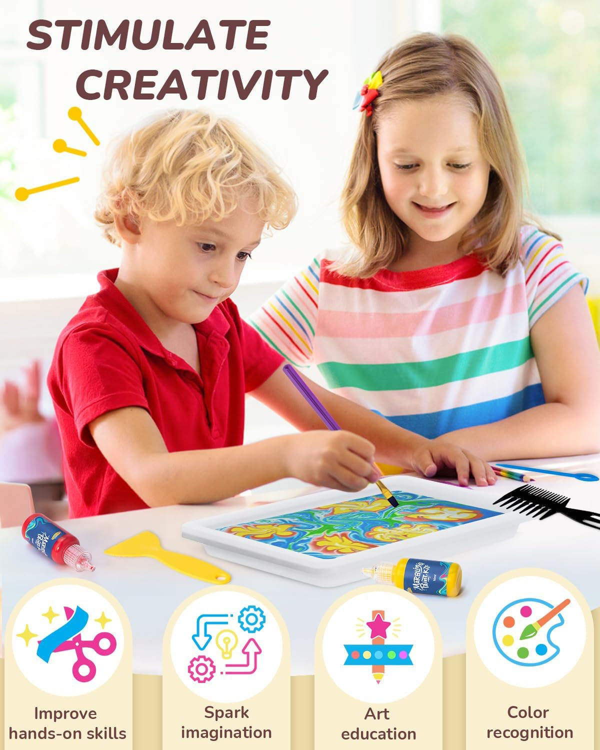 60Pcs Water Marbling Paint Kit, Arts and Crafts for Girls & Boys, Art Supplies for Kids Ages 3-5 4-8 8-12, Marbling Paint for DIY Crafts, Christmas and Birthday Gifts image number 6