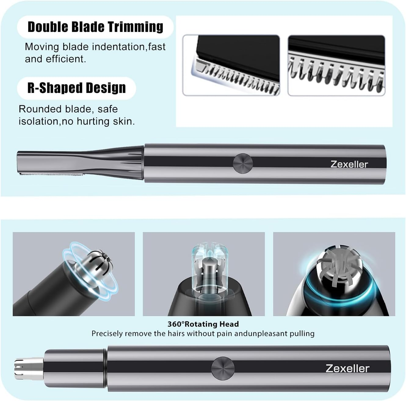 [Upgraded] Zexeller 9 in 1 Eyebrow Trimmer Precision Eyebrow Razor Electric Facial Hair Remover with Comb Facial Hair Trimmer Electric Epilator Eyebrow Kit Painless Easy Cleaning (Battery Included) image number 2