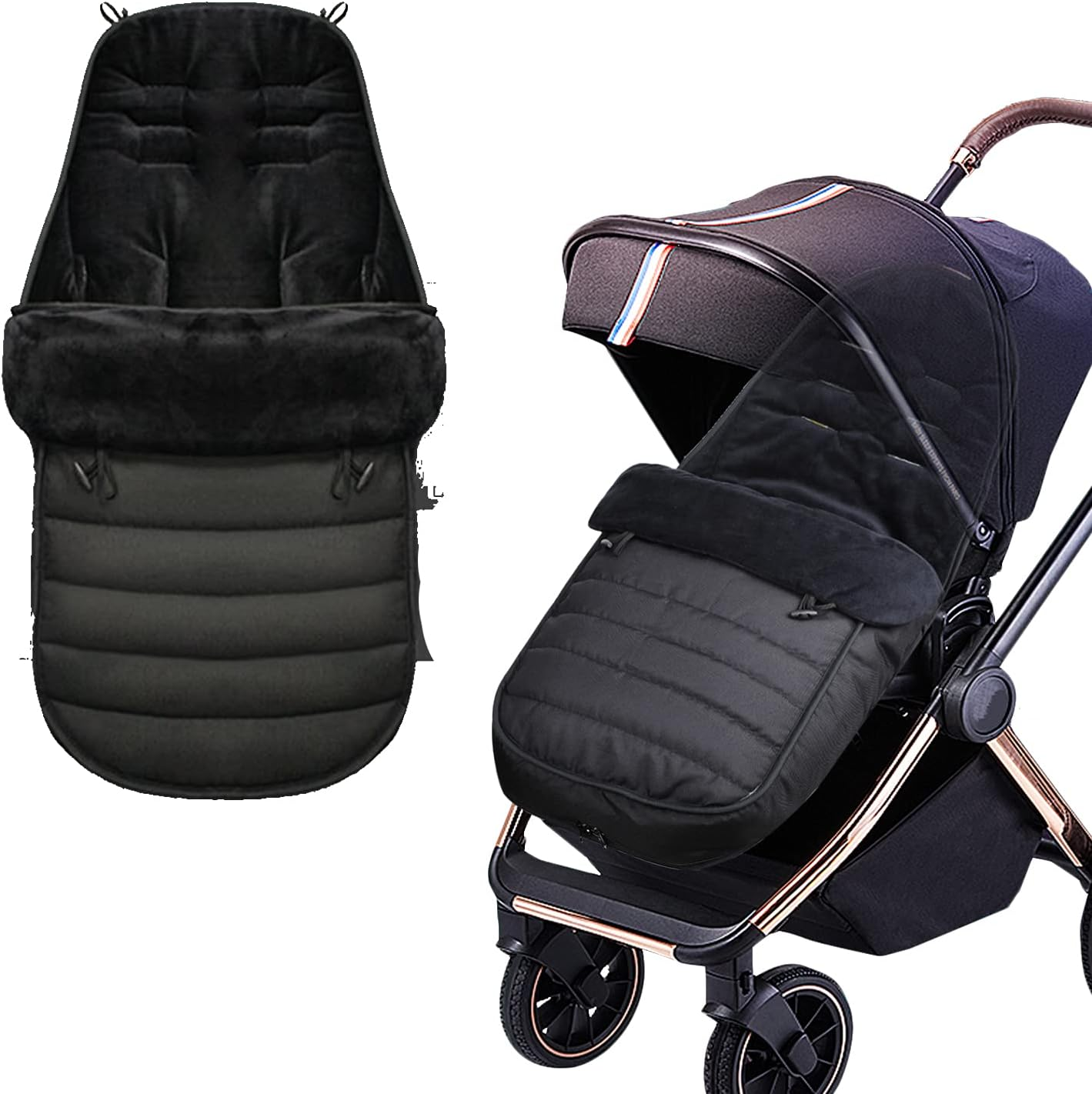 Footmuff, Universal Footmuff for Pushchair Waterproof and Windproof Fleece Lined Stroller Pram, Black image number 4