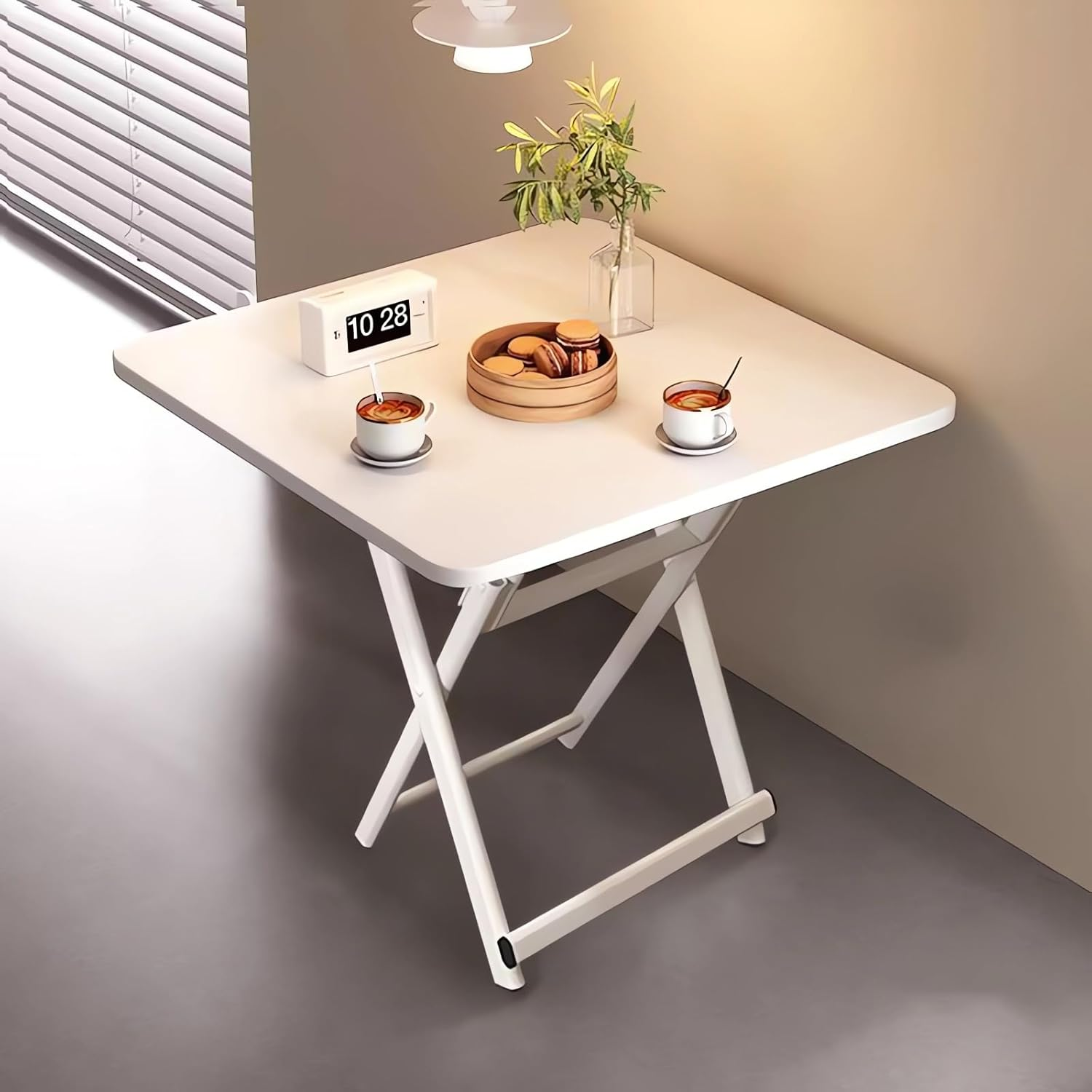 Folding Table, Dining Table, Camping Table, Balcony Table, Camping Side Table, Living Room Study Table, Student Dormitory Tables A109 (White, 60X60X50CM)