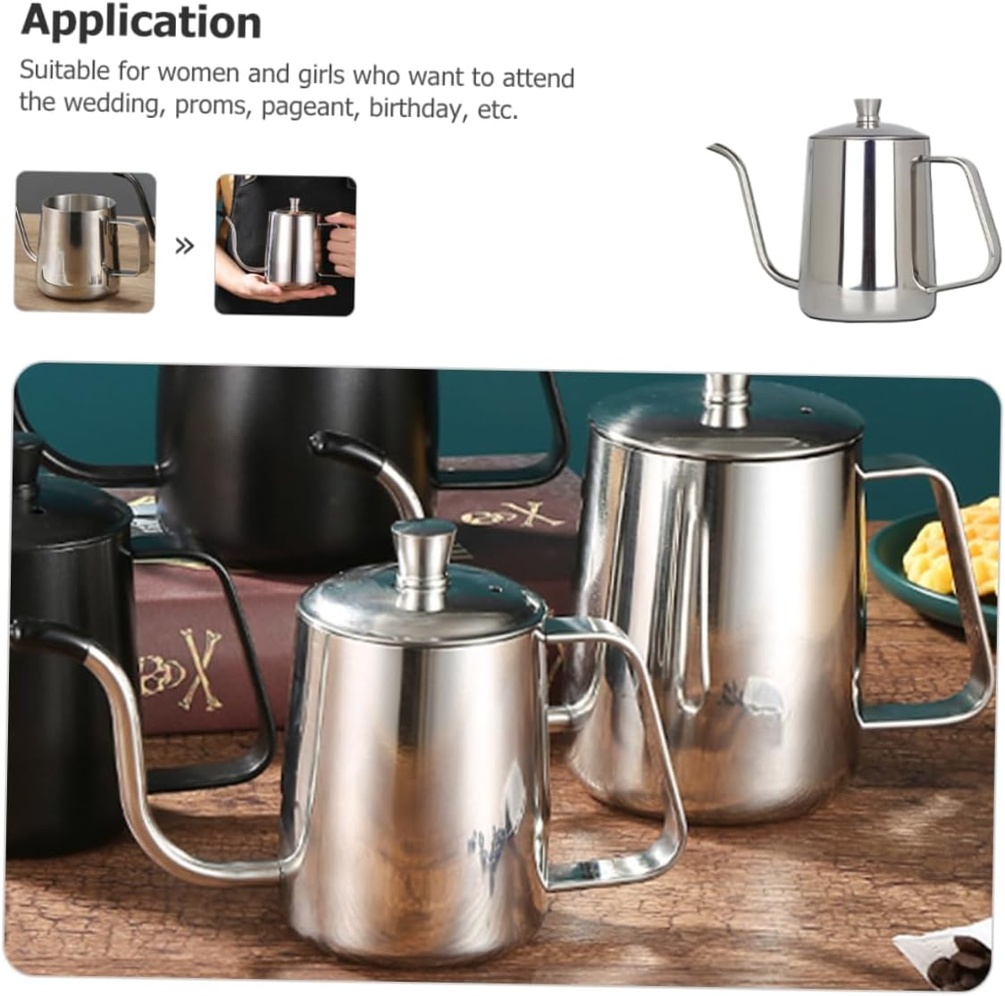 HEALEEP Gooseneck Kettle Stainless Steel Coffee Pot 600Ml Long Spout Metal Coffee Pouring Kettle with Lid for Home and Tea Brewing