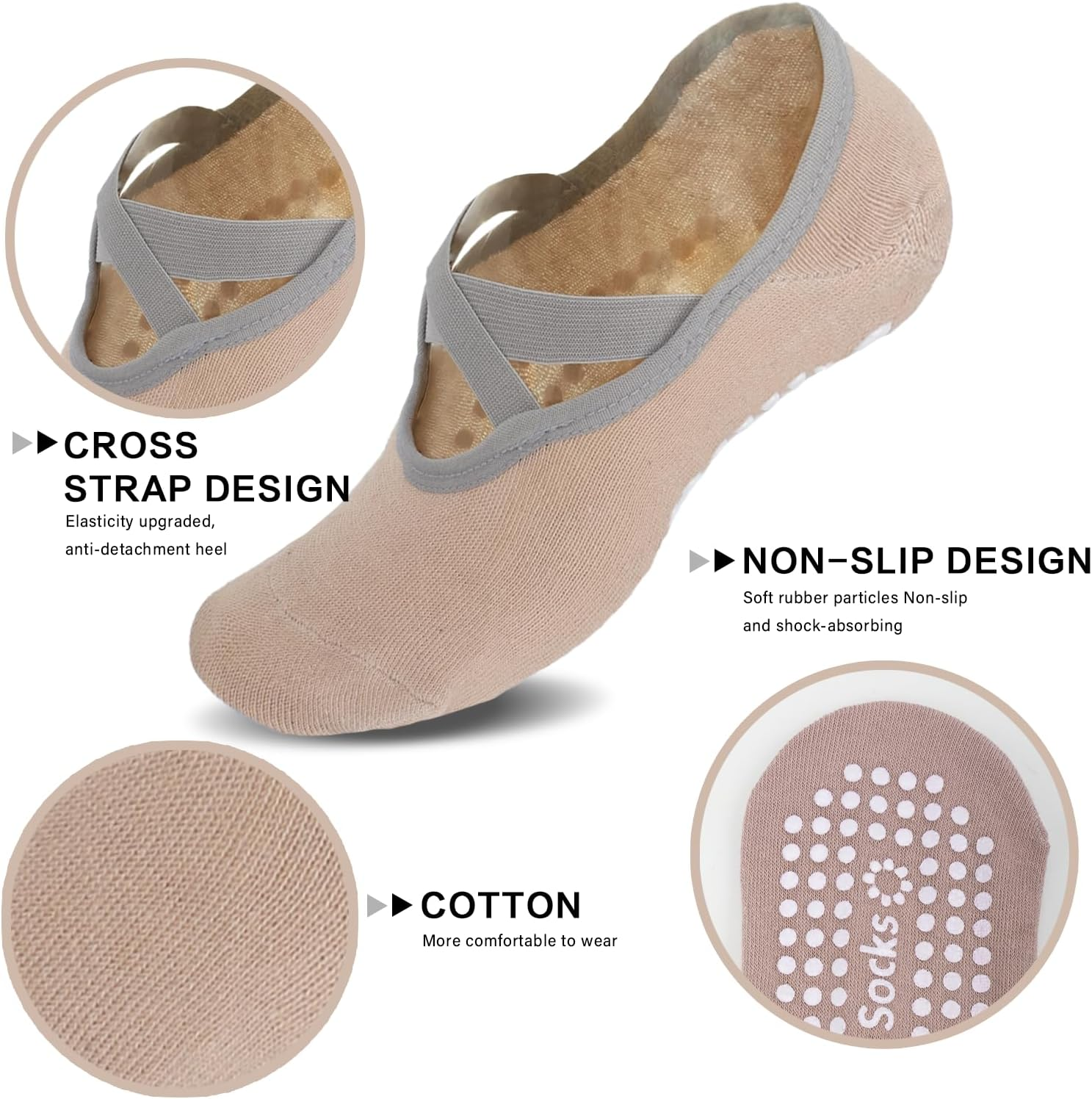 Fiohiros 4 Pairs Pilates Socks with Grips for Women,Yoga Socks with Multiple Colors Non Slip Socks for Yoga, Pilates, Ballet, Daily Wear - Pink Purple Blue Green image number 5