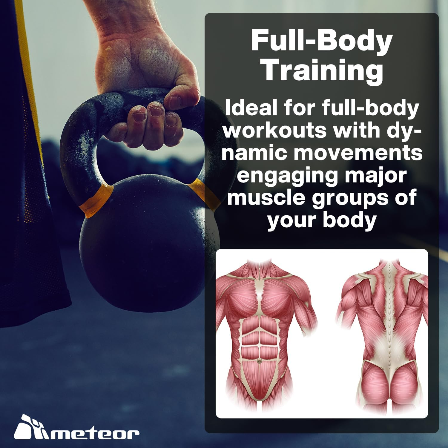 METEOR Essential Solid Cast Iron Kettlebell - Great for Full Body Workout and Strength Training Weightlifting image number 3