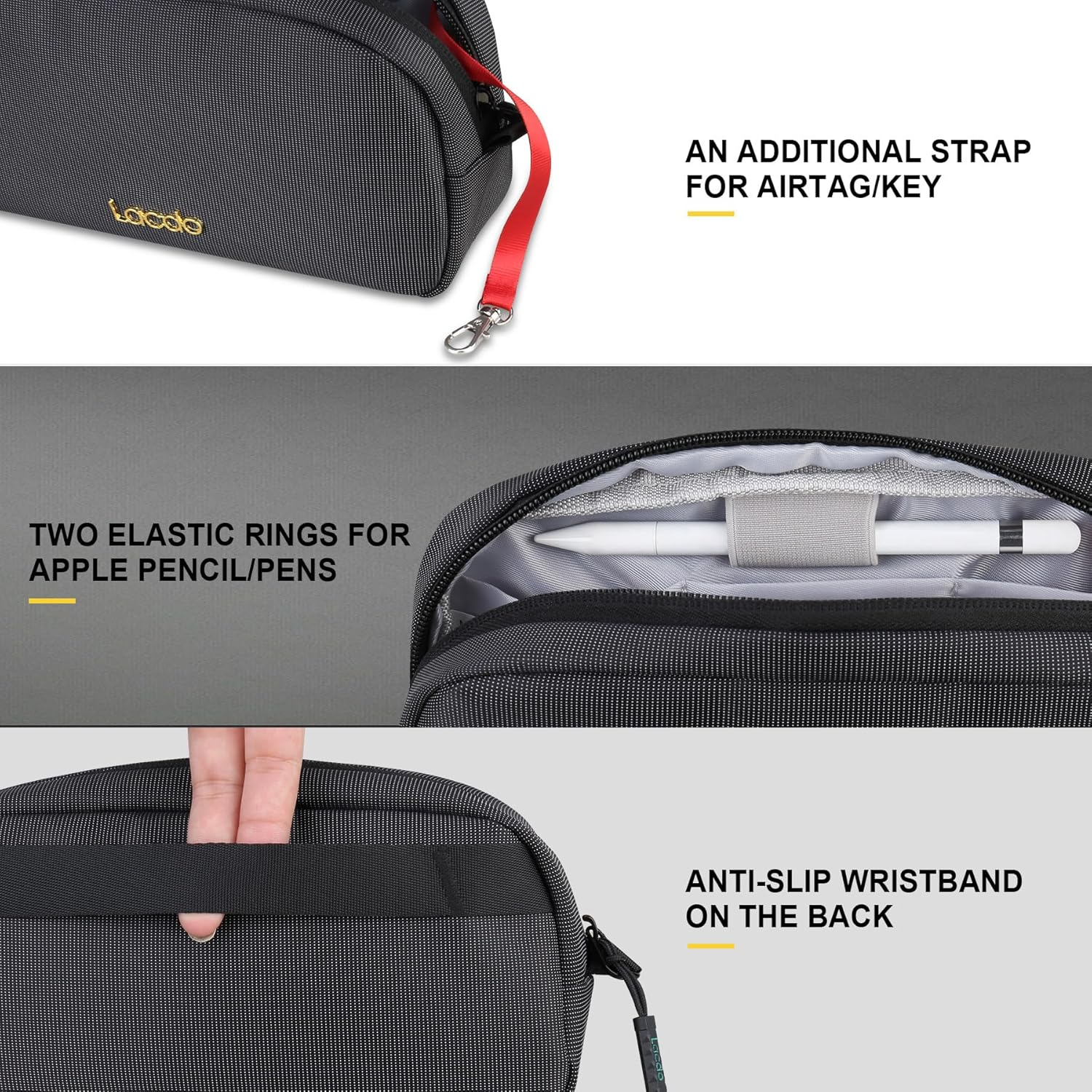 Lacdo Electronics Organizer Travel Case, Travel Bag Cable Organizer for Essentials, Water Resistant Tech Accessories Carry Storage for Cord, Phone, Cables, Airpods, USB Flash Drive, Daily Items, Black image number 4