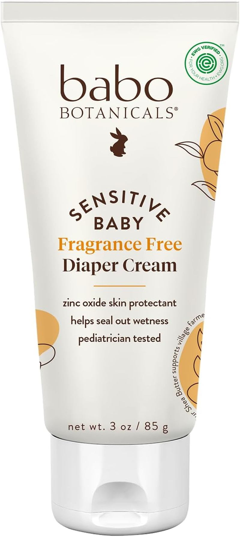 Babo Botanicals Sensitive Baby Zinc Fragrance Free Diaper Cream, 3 Oz