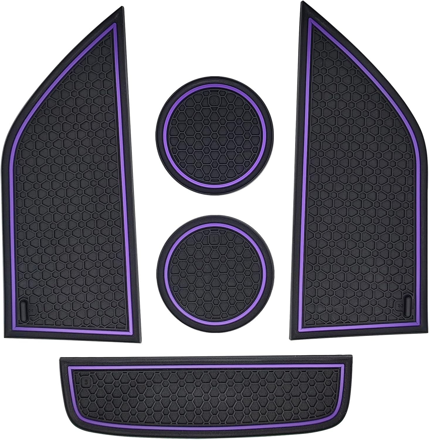 Auprite Non-Slip Mats for Mustang Accessories 2015-2023, Custom Fits Cup Holder Liners Mats Door Pocket Center Console Liners,5Pcs (Purple) - Blue image number 5