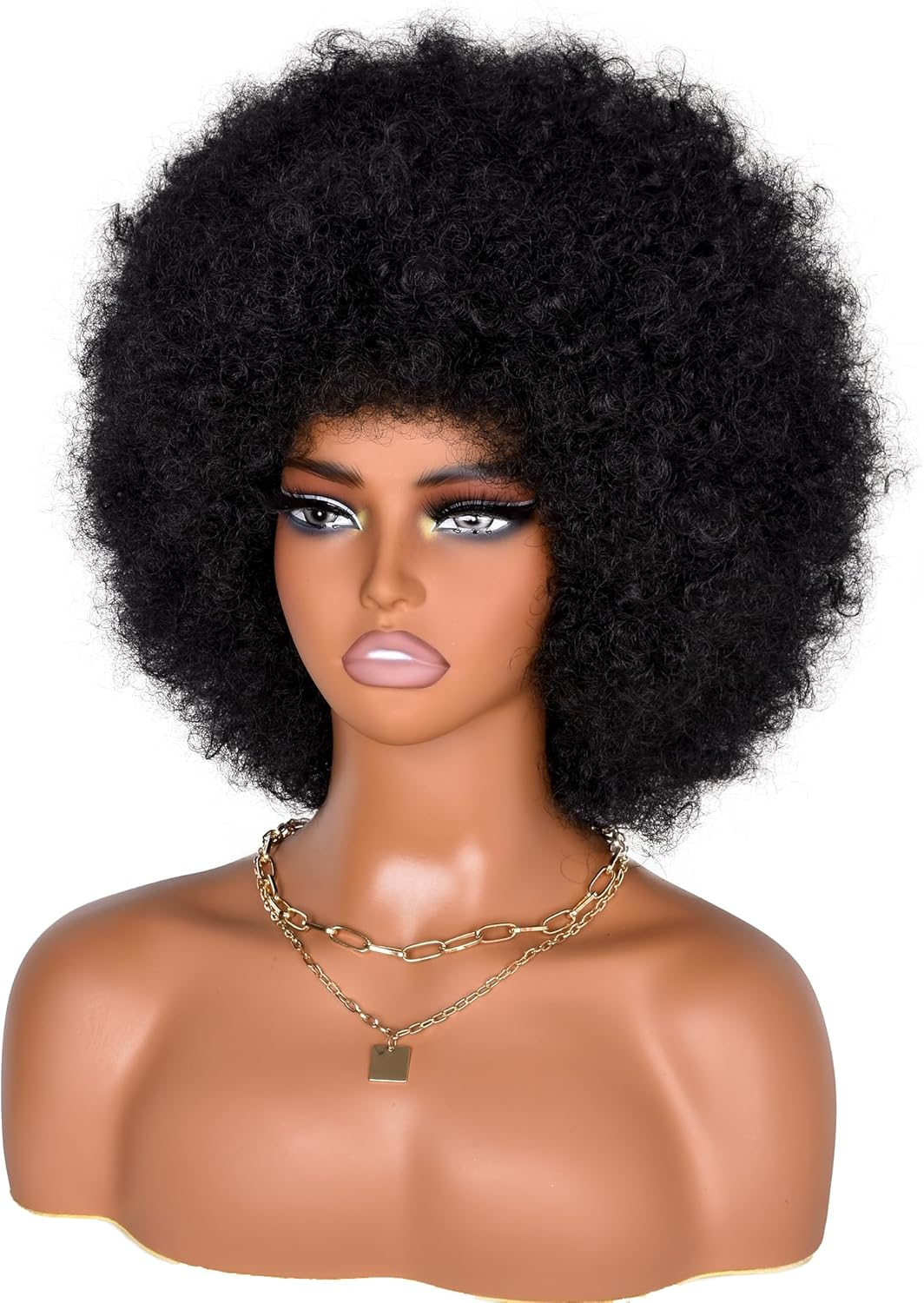 ISAMY 70'S Afro Wigs for Black Women Short Curly Afro Kinky Wig Bouncy Huge Fluffy Puff Wigs Premium Synthetic for Cosplay and Daily (Black)
