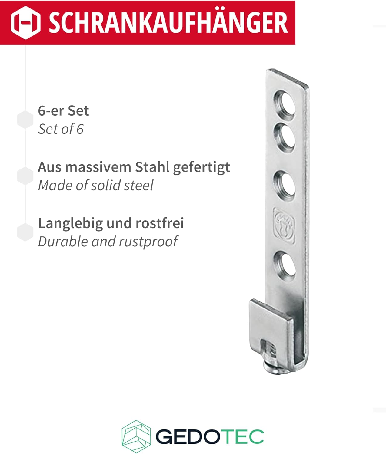 Gedotec Cabinet Hanger Galvanised Steel H10323 | Pack of 6 Cabinet Holders for Screwing | Furniture Hanger Rustproof | Hanging Rail Metal | Cabinet Support Stable | Cabinet Support Visible | Heavy Duty