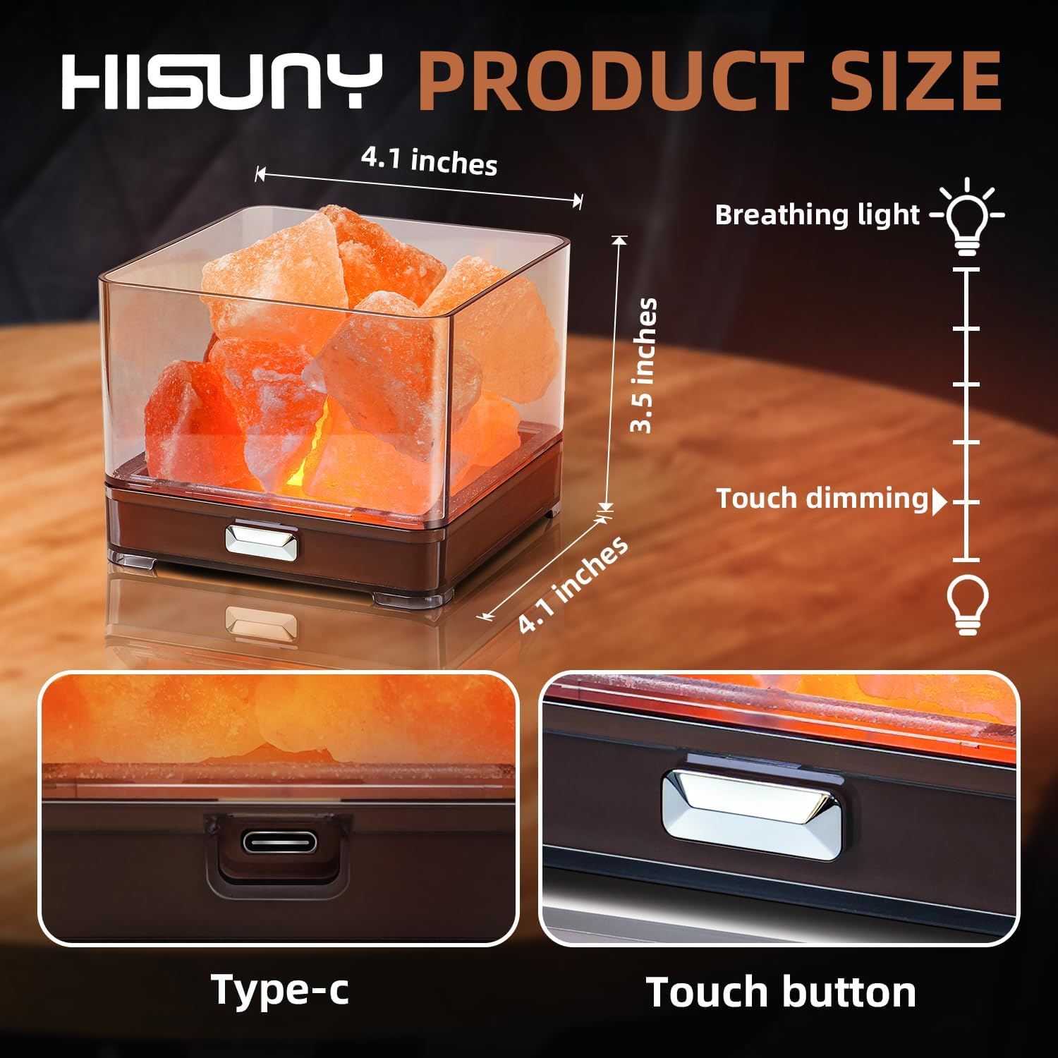 HISUNY Touch Himalayan Salt Lamp with Smart Heating Essential Oil System, 6-Way Dimmable Mini USB LED Pink Natural Salt Rock Night Lamp for Home Decor Zen Gifts Salt Therapy Yoga Spa Meditation