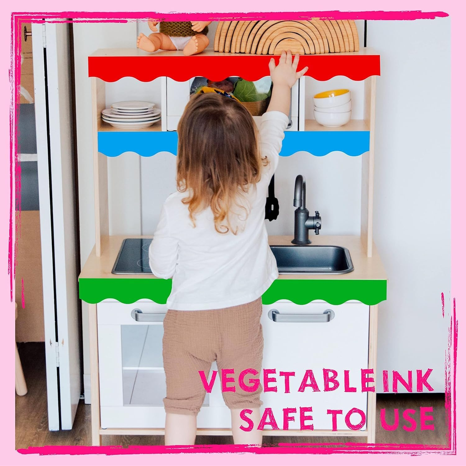 6 Rolls Bulletin Board Borders, 198 Ft Scalloped Rolled Border Trim with Wavy Line Design Yellow, Green, Red, Blue, Black, White Decoration for School, Classroom & Offices, 33Ft per Roll image number 3