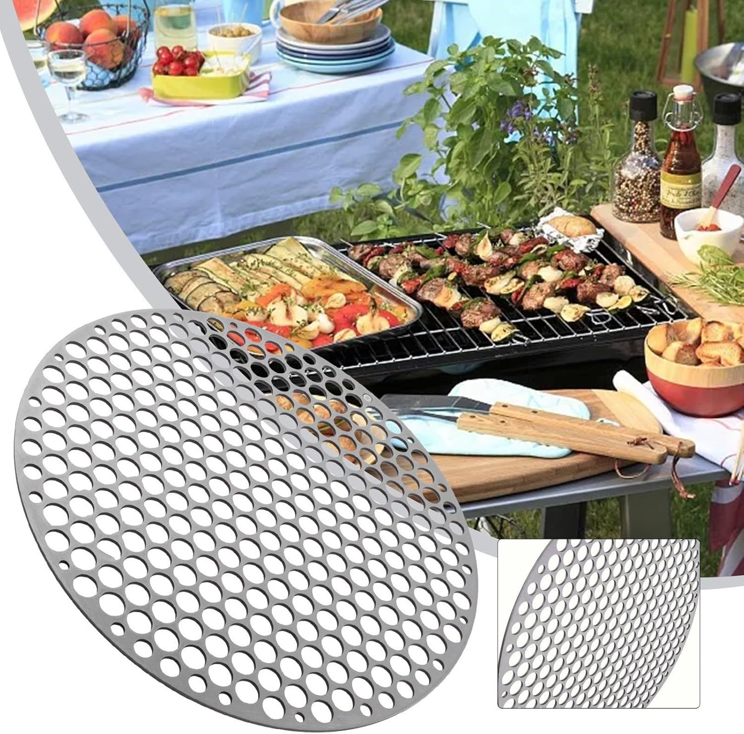 Grill Basket, Stainless Steel BBQ Grill Grate Basket Portable Outdoor Camping Net Barbecue Grill Rack round Grill Cooking Accessories for Grilling Vegetables Fishes(30Cm) image number 1