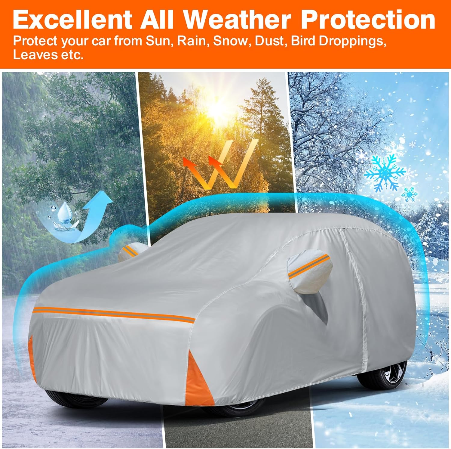 Car Cover for 2019-2025 Hyundai Palisade, Waterproof Custom-Fit All Weather Sun Rain UV Dust Snow Protection Windproof Outdoor Palisade Car Cover with Door Zipper and Cotton Lining-Grey image number 4