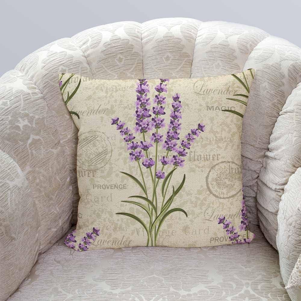 IBILIU Throw Pillow Covers Purple Flower Floral Pattern with Lavenders on Vintage Colorful Provence Aroma Cushion Pillow Case Home Decor Pillowcase 18X18 Inches