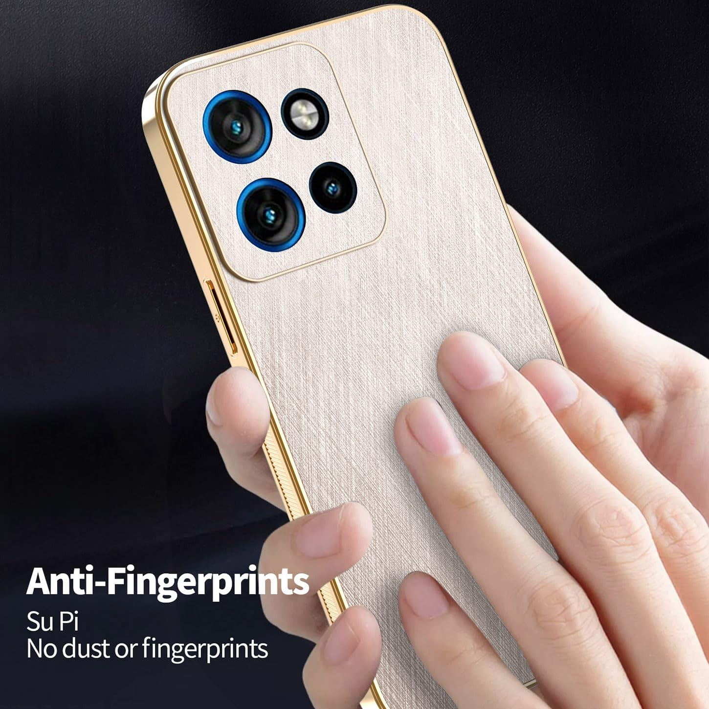 ILING Case for Motorola Moto G75 5G, Brushed Texture Design Premium Mobile Phone Case Made of Leather Finish, Ultra Thin Soft Silicone TPU Bumper Shockproof Protective Case (Gold) - Gold image number 5