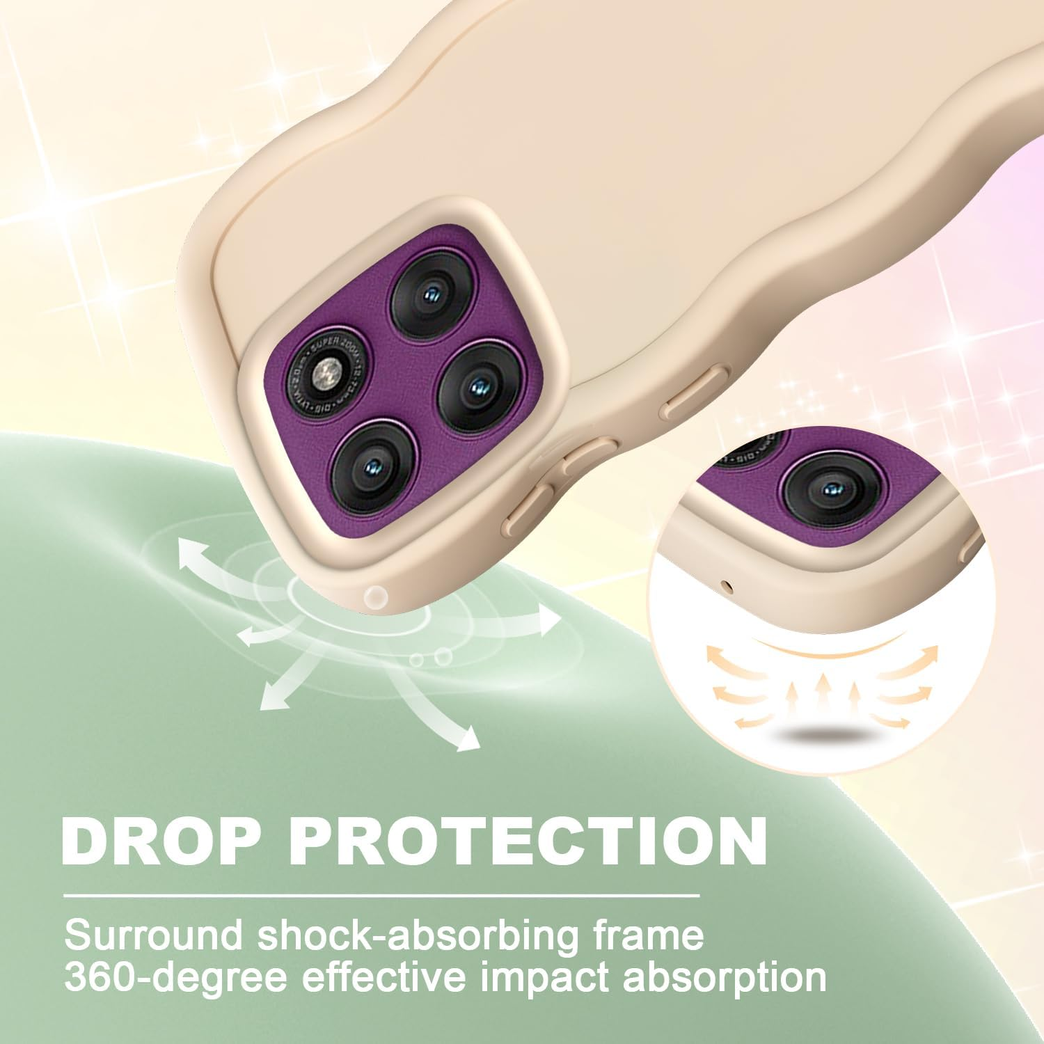 XINYEXIN Liquid Silicone Case for Motorola Edge 60 Fusion/Edge 60, Waves Curly Shape Cute Soft Shockproof Mobile Phone Protective Case - White image number 3