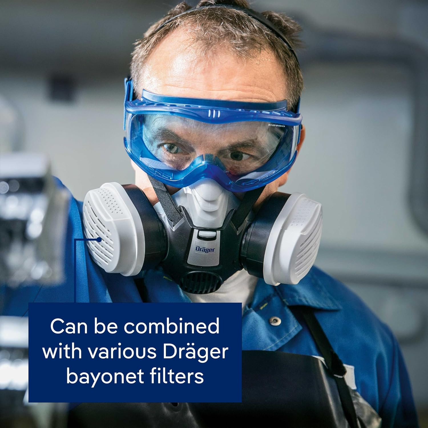 Dr&auml;ger X-Plore 3300 Chemical Half Mask Respirator Set with 2X ABEK1 Hg P3 RD Filters for Chemical Work, Toxic Gas & Organic Vapours | Size L image number 1