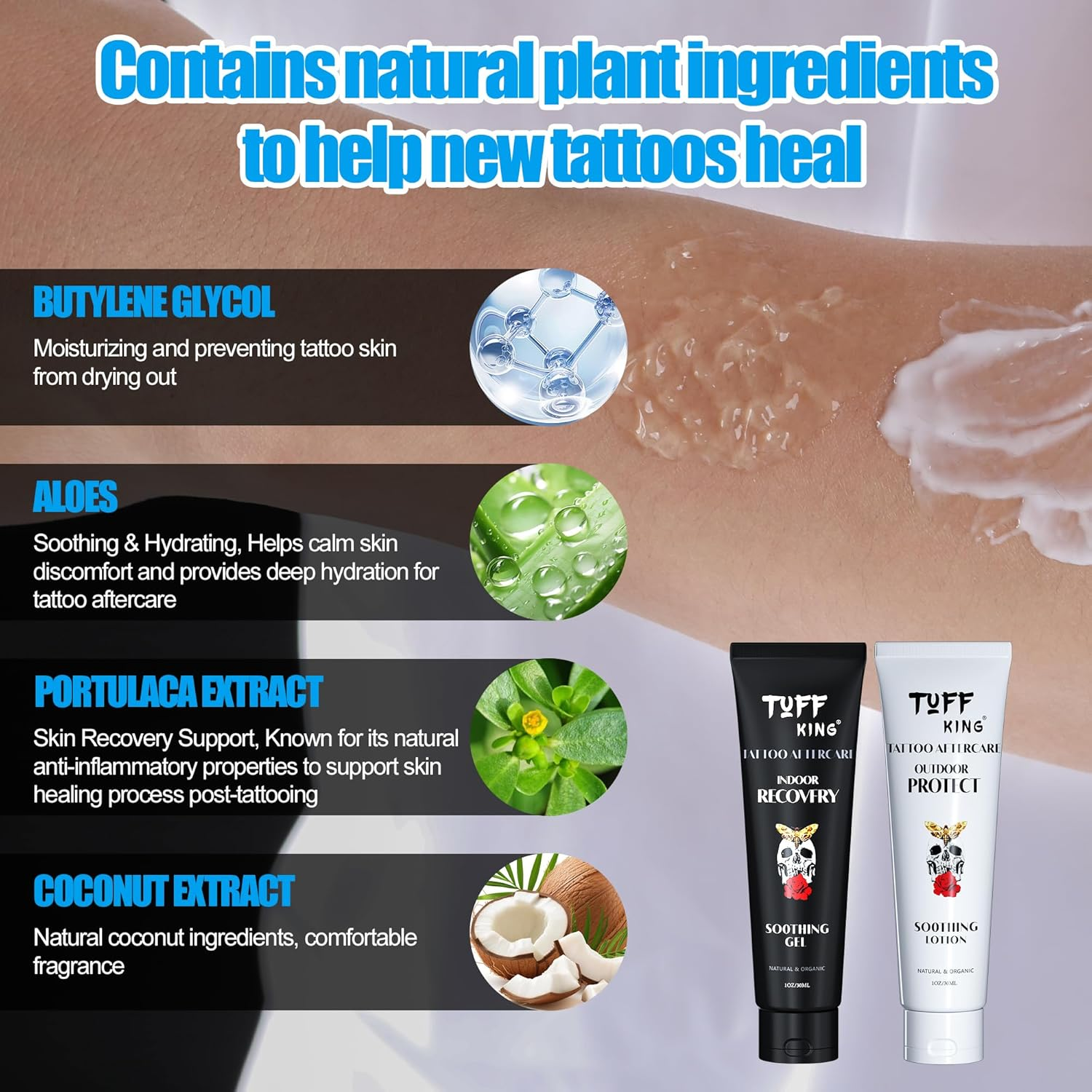 Tattoo Aftercare Kit | 2Pcs Day & Night Tattoo Soothing Lotion & Gel | Healing, Moisturizing & Protecting Fresh or Old Tattoos | Travel-Size Concentrated Natural Vegan Formula | Petroleum-Free image number 1