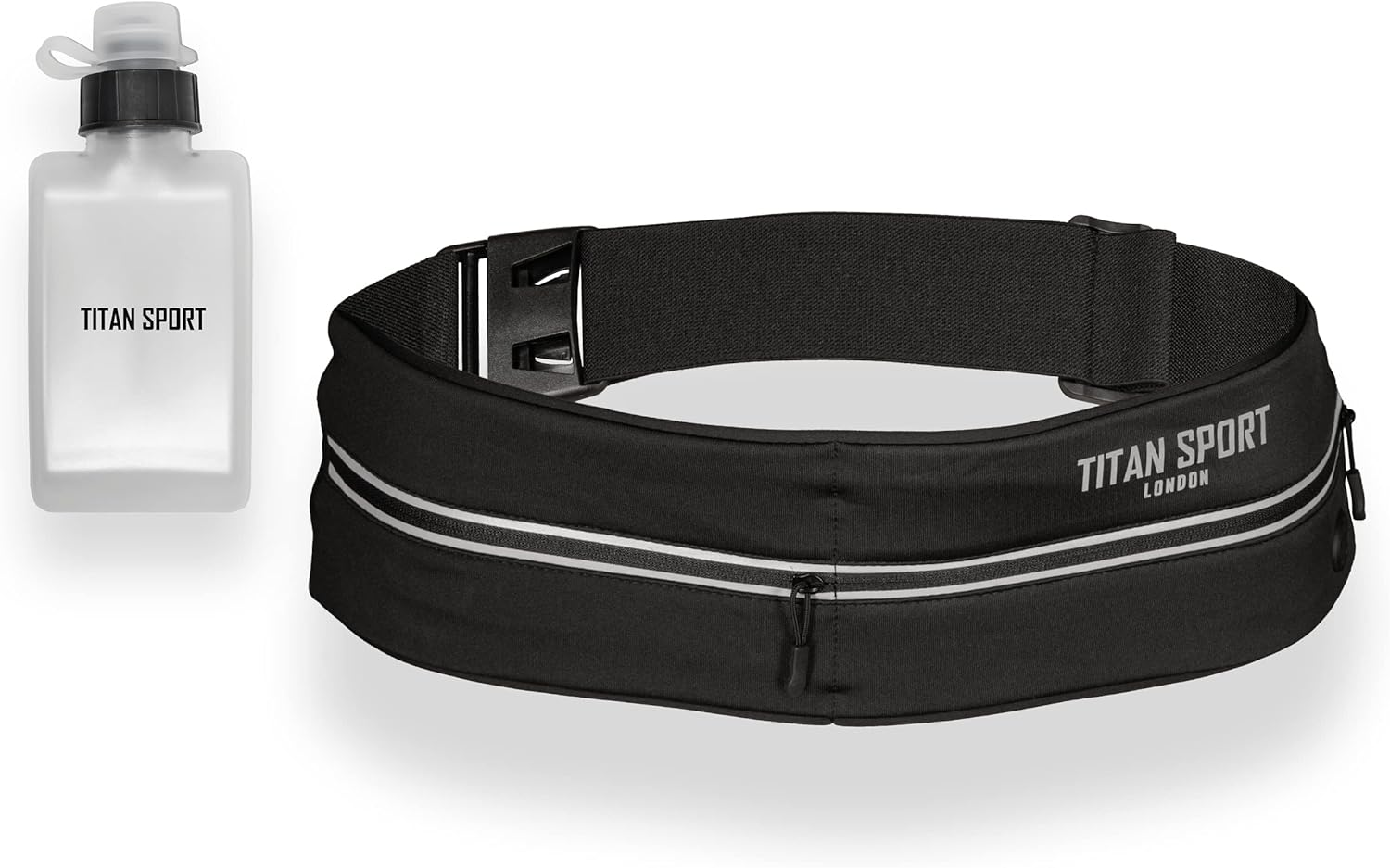 TITAN SPORT Running Belt Waist Bag Phone Holder with Ultra Slim Water Bottle (190Ml), Adjustable Sports Water Resistant Band with Two Pockets Fits Smartphones up to 7", Ideal for Men & Women&rsquo;S Fitness, Black, Ultra Slim Running Belt image number 4