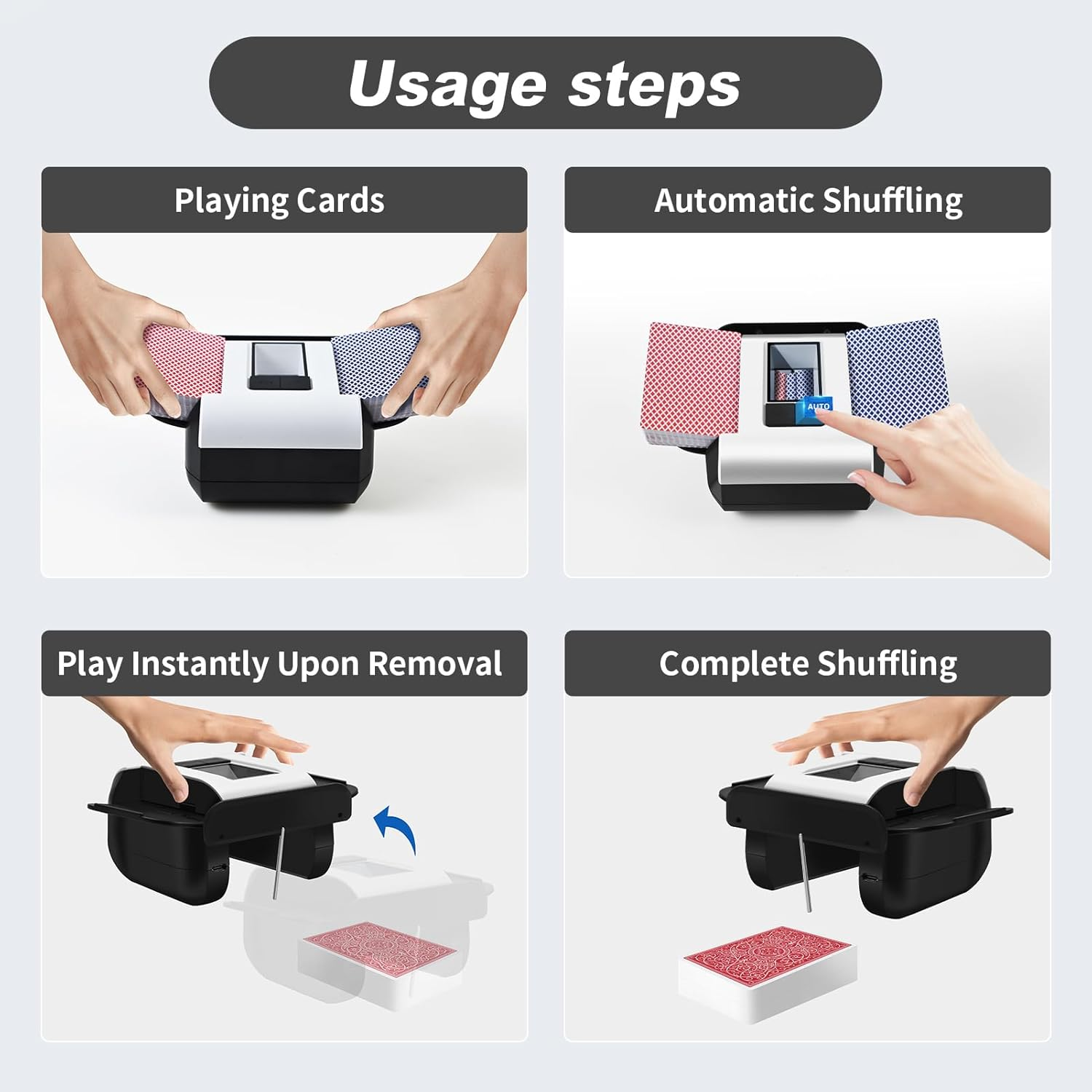 CARDSPIN UNO Card Shuffler 2 Deck, Low Nois Automatic Card Shuffler with Manual & Automatic Mode, Rechargeable & Portable for UNO Card Game, Skip Bo Card Game, Poker, Phase10 (2 Deck) image number 6
