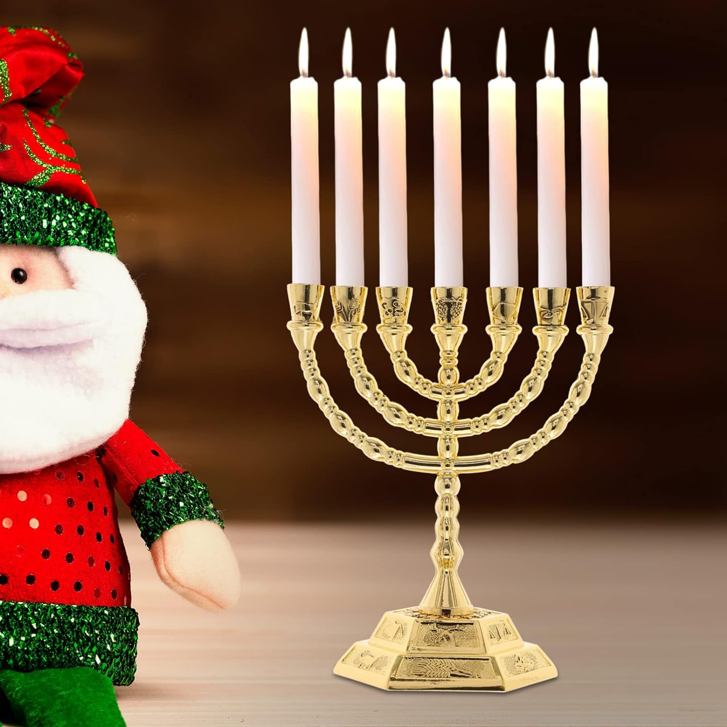 FOMIYES Seven Candle Menorah 7 Branch Chanukah Candle Minorah Jewish Candle Holder Metal Religious Menorah One Week Candlestick Stand Standard Hanukah Candle for Home Decorations image number 2