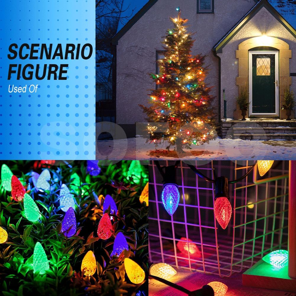 SOFOC E12 C7 30Pcs Crystal Effect LED Christmas Ambient Light Orange for outside Garden House Party Wedding Xmas Tree Decor 220V Plug & Play - Blue image number 7