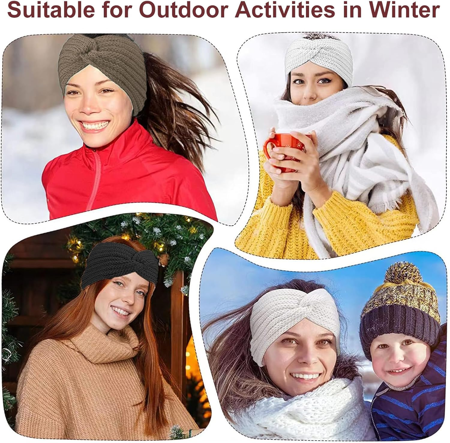 Women'S Winter Headband, Pack of 3, Knitted Headbands, Knitted Headbands, Ear Warmers, Elastic, Knitted Headwrap, Elastic, Wide, Versatile for Autumn and Winter