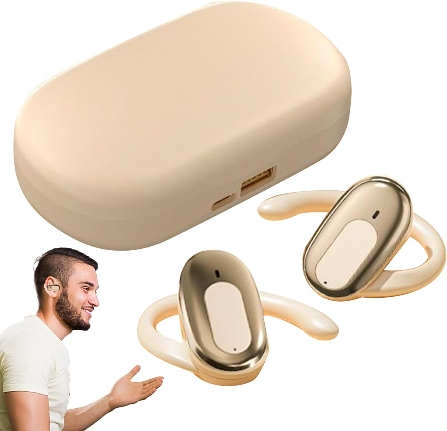 Open Ear Clip Wireless Earbuds,Comfort Wireless Headphones - Long Battery Life Waterproof Noise Reduction Smart Earphone for Travel Men Adults Phones Women Game Home image number 3