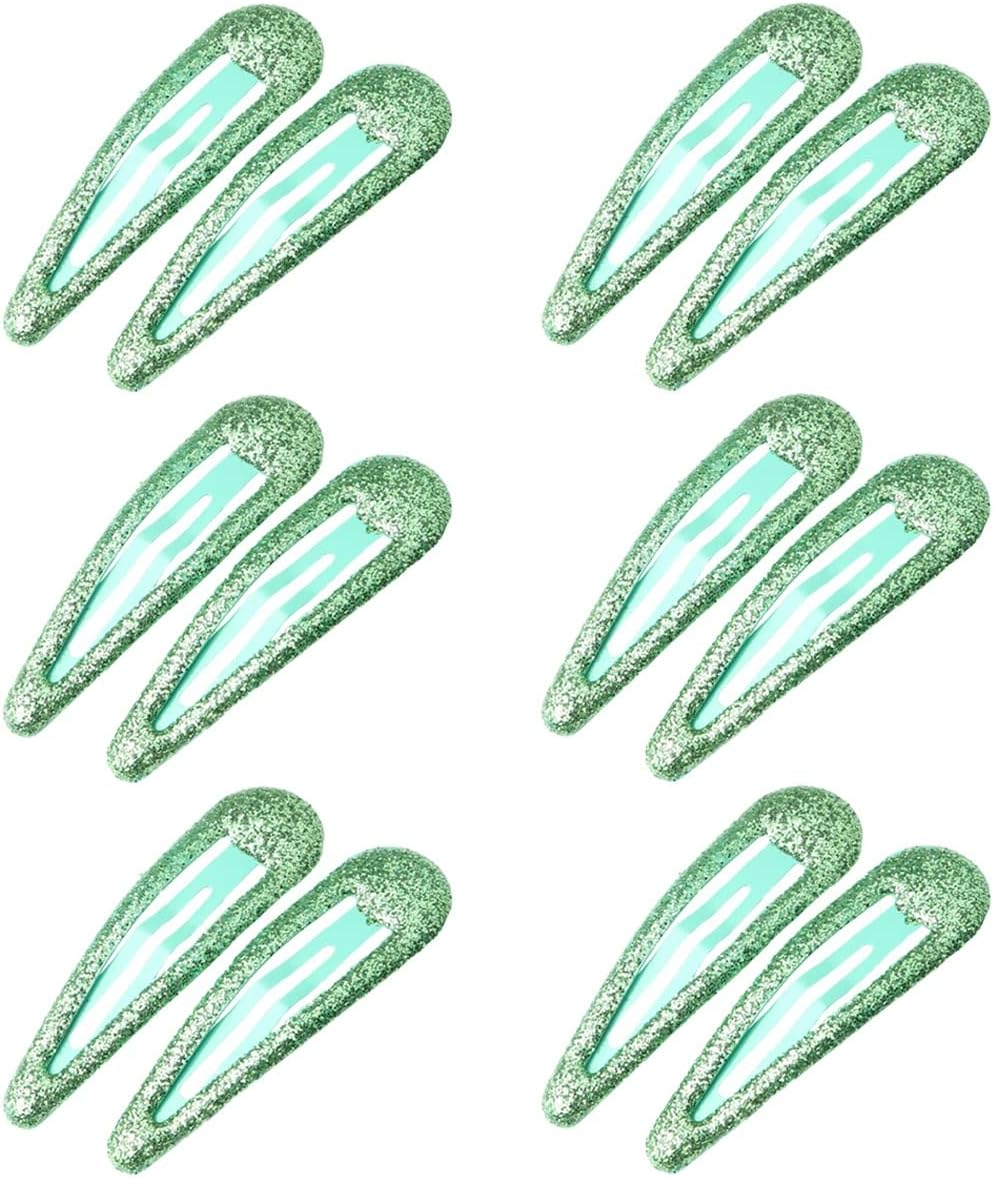 ZEVONDA Glitter Hair Snap Clips - Metal Hair Clips Colorful Glitter Sequin Hair Clips Barrettes Hair Styling Accessories for Toddlers Kids Girls Women, Green *12 - 12 X Rose Red image number 7