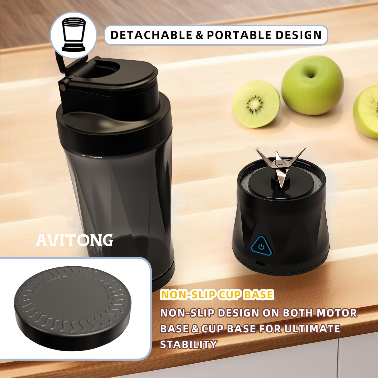 AVITONG Portable Blender USB-C Rechargeable, 710Ml Bpa-Free Cup, Personal Smoothie Maker with Lid, Ice Crushing Juicer for Travel, Gym, Office image number 2
