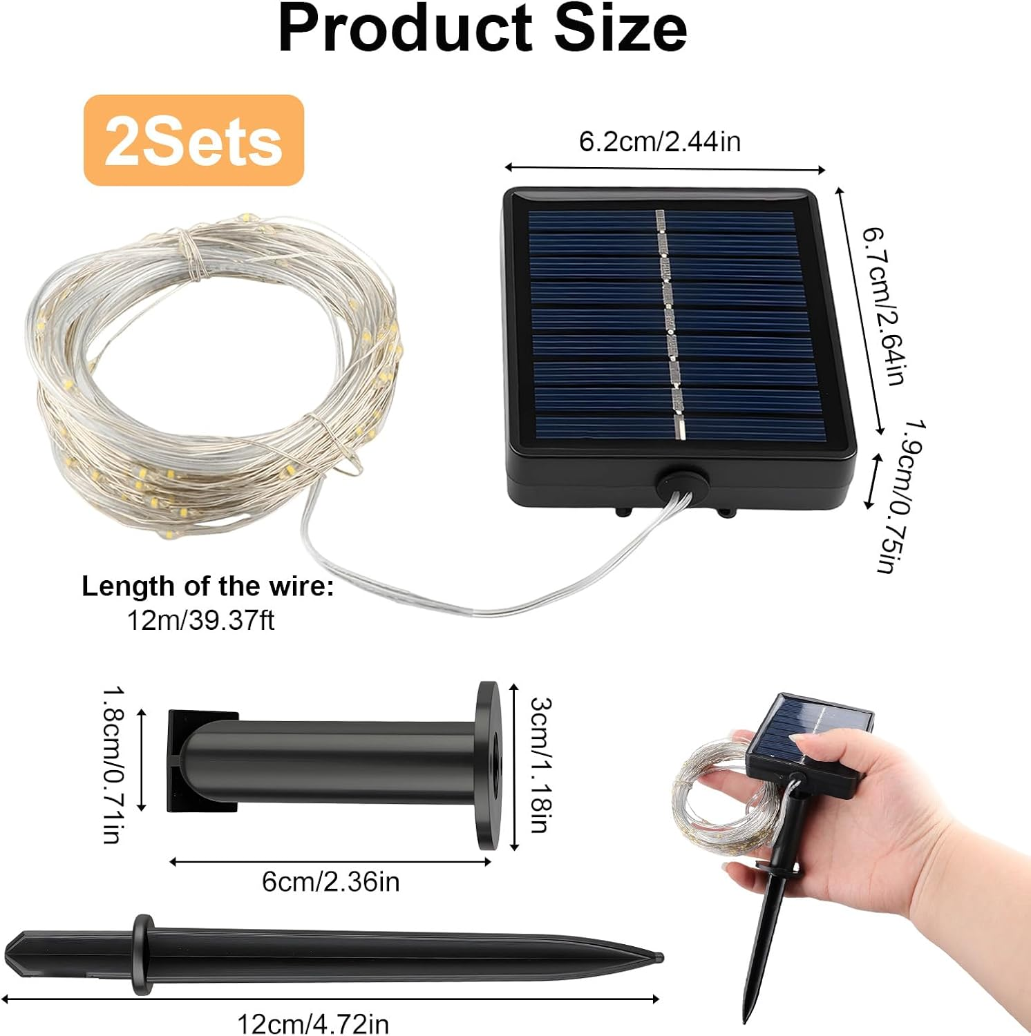 2 Pcs Solar Fairy Lights Outdoor, 12M 100 LED Solar String Lights with 8 Modes & IP65 Waterproof, Auto On/Off Garden Lights for Diwali Christmas Party Patio & Garden Decor (Warm White) image number 4