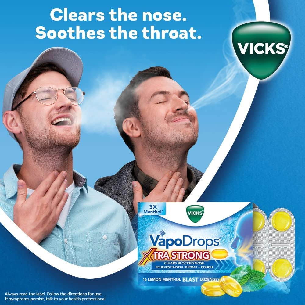 Vicks Vapodrops Xtra Strong Lemon Menthol Blast 16 Lozenges