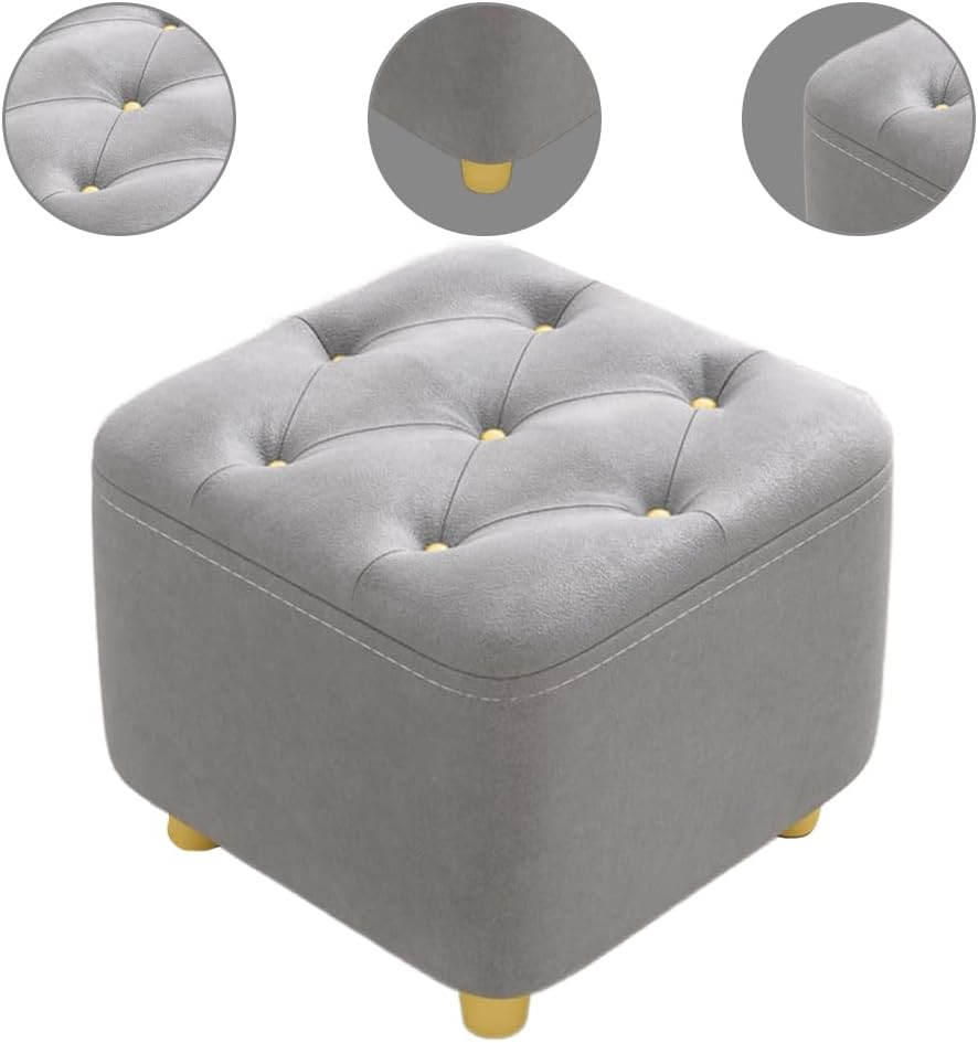 Small Footstool Ottoman, Square Foot Rest Stools with Wood Legs, Non-Slip Foot Stool for Living Room Entryway Office 28X28X26 Cm (Grey) image number 1