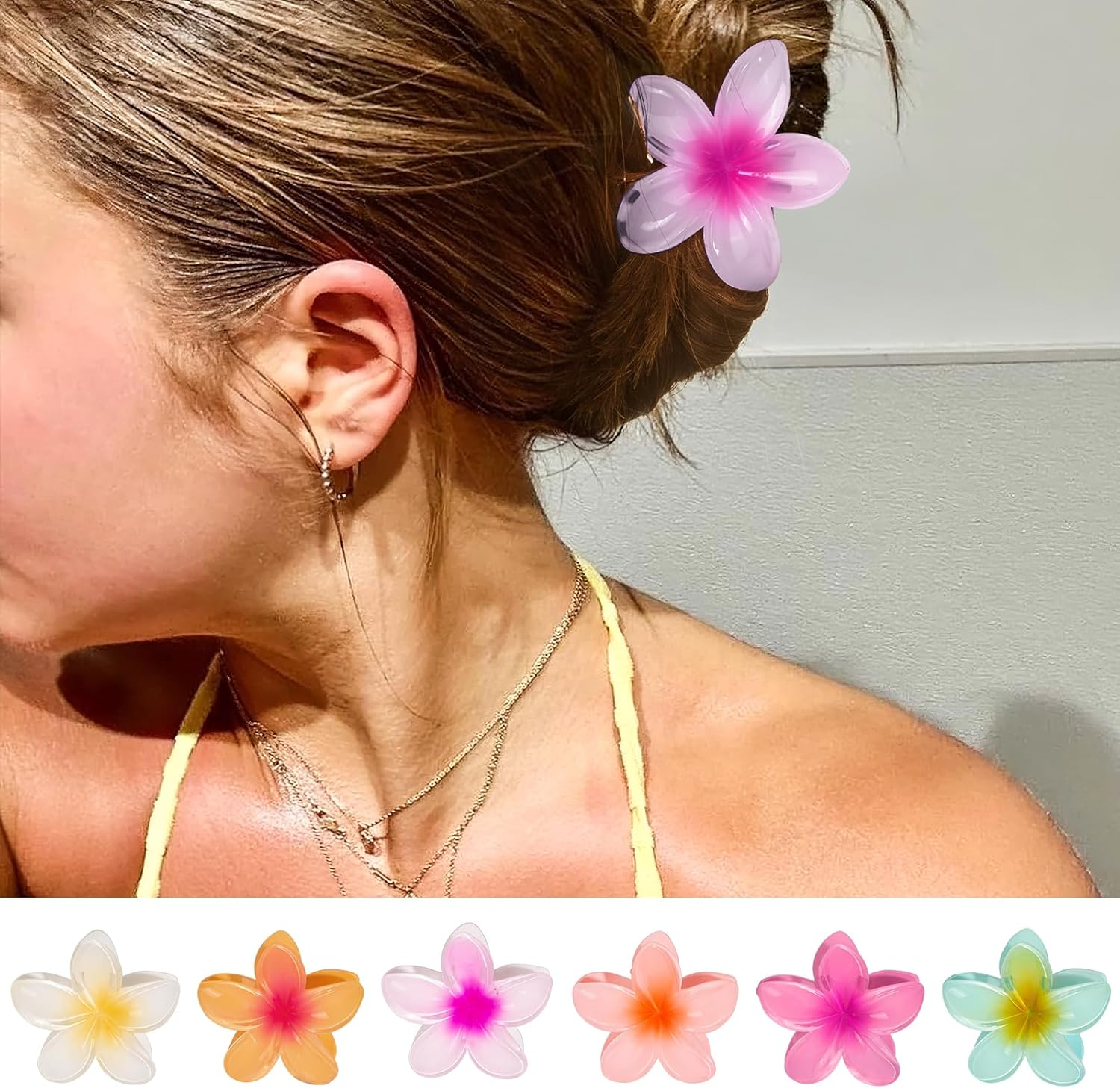 6 Pcs Flower Hair Claw Clips, Hawaiian Hair Clips for Women, Beach Cute Hair Accessories image number 1