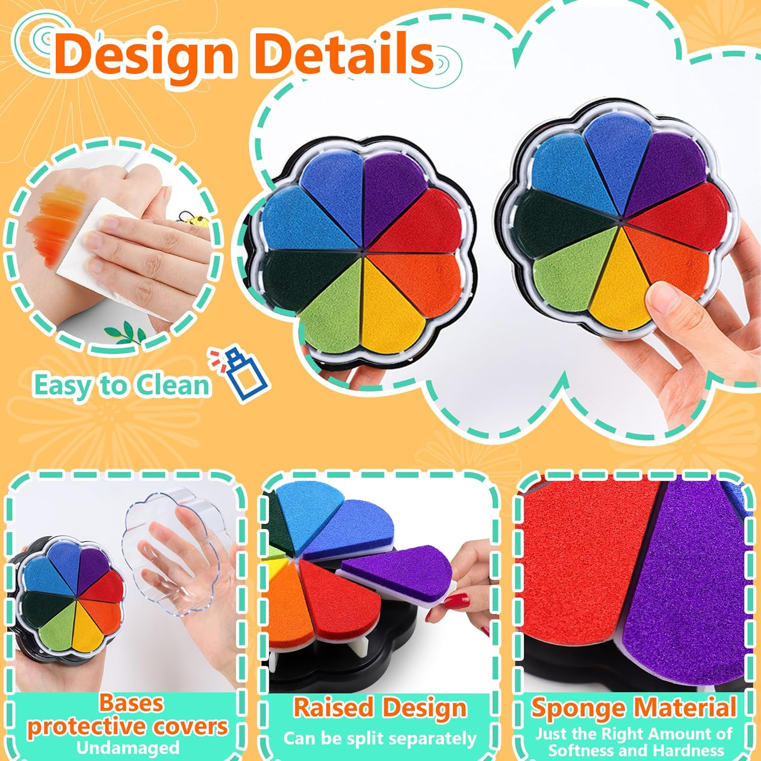 8 Colors Ink Pads for Rubber Stamps, DIY Color Hand Print Ink Pad, Petal Shape Stamp Pads for Card Making, Washable Stamp Pad, Multicolor Finger Print Ink Pads, Ink Stamps