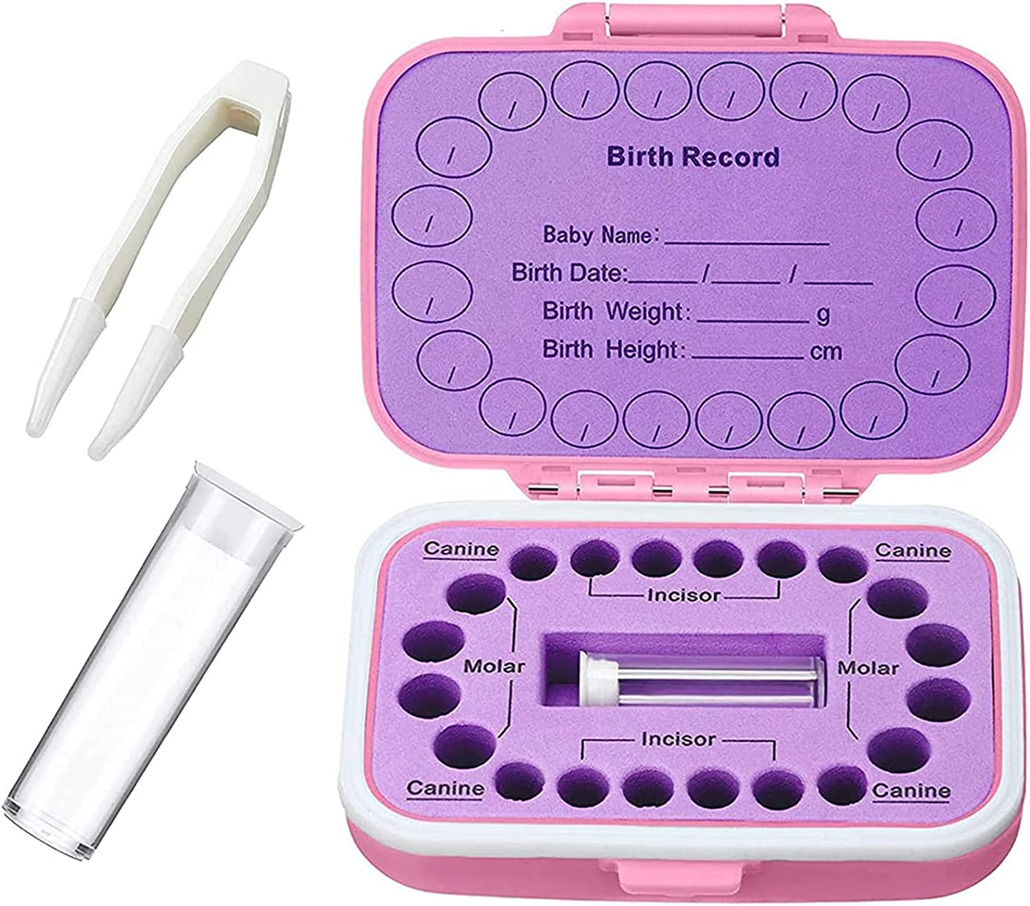Baby Teeth Keepsake Box - Kids Teeth Holder with Fetal Hair Container and Tweezer (Pink) image number 6