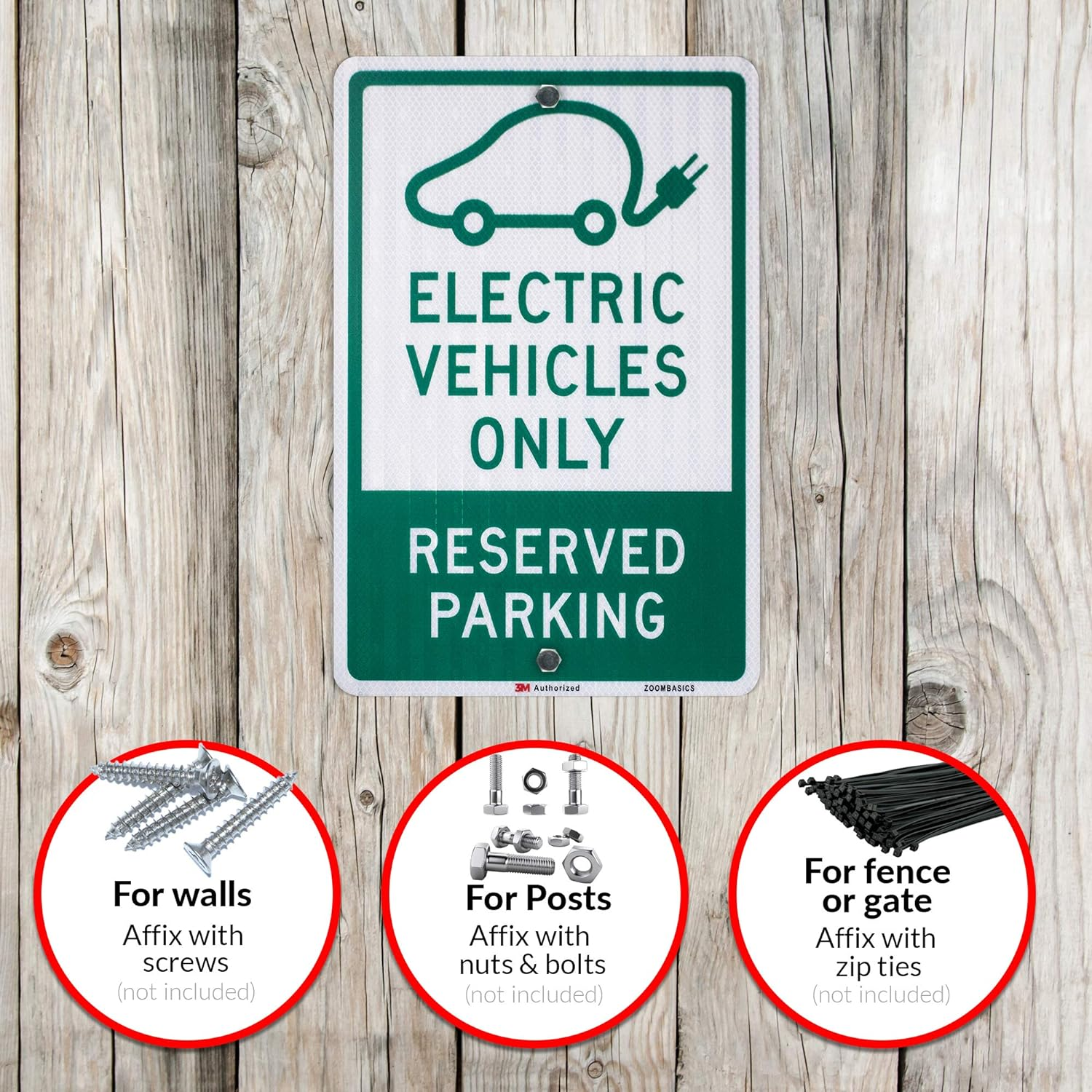 3 PACK - EV Parking Sign Electric Vehicle Reserved 12" X 18" 3M Authorized Engineer Grade EG EGP Quality Reflective Durable Laminated Aluminum image number 5